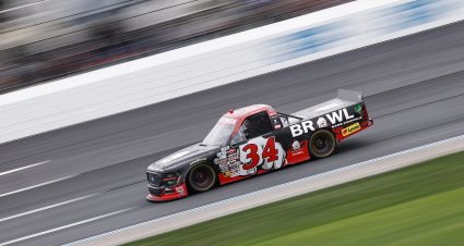 LOUDON, NEW HAMPSHIRE - AUGUST 22: Layne Riggs, driver of the #34 BKB Bare Knuckle Boxing Ford, drives during the NASCAR Craftsman Truck Series Team EJP 175 at New Hampshire Motor Speedway on August 22, 2026 in Loudon, New Hampshire. (Photo by Sean Gardner/Getty Images) | Getty Images
