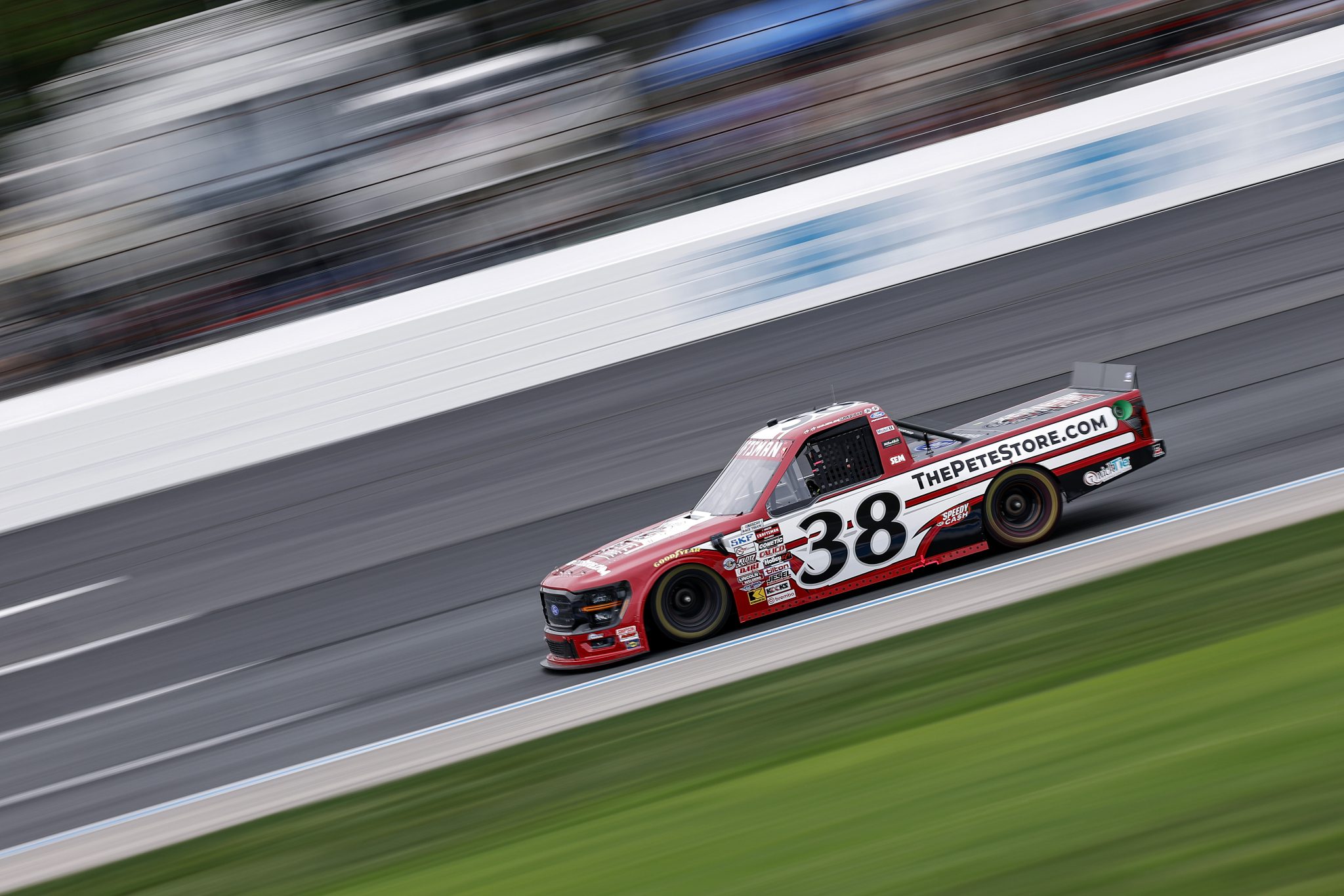 LOUDON, NEW HAMPSHIRE - AUGUST 22: Chandler Smith, driver of the #38 The Pete Store - Celebrating 25 Years Ford, drives during the NASCAR Craftsman Truck Series Team EJP 175 at New Hampshire Motor Speedway on August 22, 2026 in Loudon, New Hampshire. (Photo by Sean Gardner/Getty Images) | Getty Images