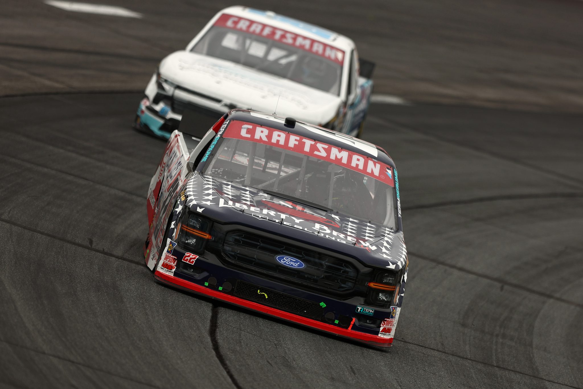 LOUDON, NEW HAMPSHIRE - AUGUST 22: Patrick Emerling, driver of the #22 Liberty Brew Coffee Ford, drives during the NASCAR Craftsman Truck Series Team EJP 175 at New Hampshire Motor Speedway on August 22, 2026 in Loudon, New Hampshire. (Photo by Meg Oliphant/Getty Images) | Getty Images