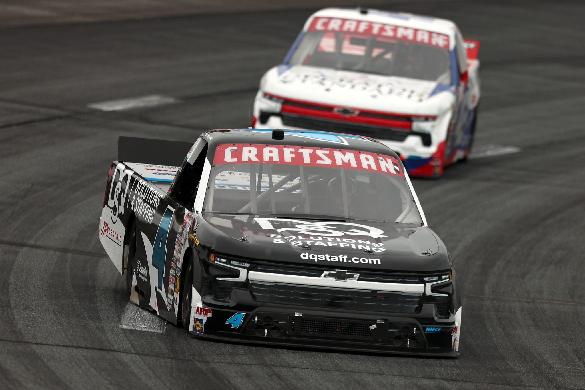 LOUDON, NEW HAMPSHIRE - AUGUST 22: Connor Hall, driver of the #4 DQS Solutions & Staffing Chevrolet, during the NASCAR Craftsman Truck Series Team EJP 175 at New Hampshire Motor Speedway on August 22, 2026 in Loudon, New Hampshire. (Photo by Meg Oliphant/Getty Images)Connor Hall, driver of the #4 DQS Solutions & Staffing Chevrolet, drives | Getty Images