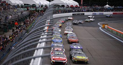 LOUDON, NEW HAMPSHIRE - AUGUST 23: William Byron, driver of the #24 Raptor Chevrolet, and Shane Van Gisbergen, driver of the #97 Superfile Chevrolet, lead the field during the NASCAR Cup Series Dollar Tree 301 at New Hampshire Motor Speedway on August 23, 2026 in Loudon, New Hampshire. (Photo by Sean Gardner/Getty Images) | Getty Images