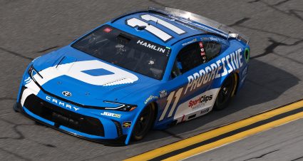 DAYTONA BEACH, FLORIDA - AUGUST 28: Denny Hamlin, driver of the #11 Progressive Insurance Toyota, drives during qualifying for the NASCAR Cup Series Coke Zero Sugar 400 at Daytona International Speedway on August 28, 2026 in Daytona Beach, Florida. (Photo by Chris Graythen/Getty Images) | Getty Images