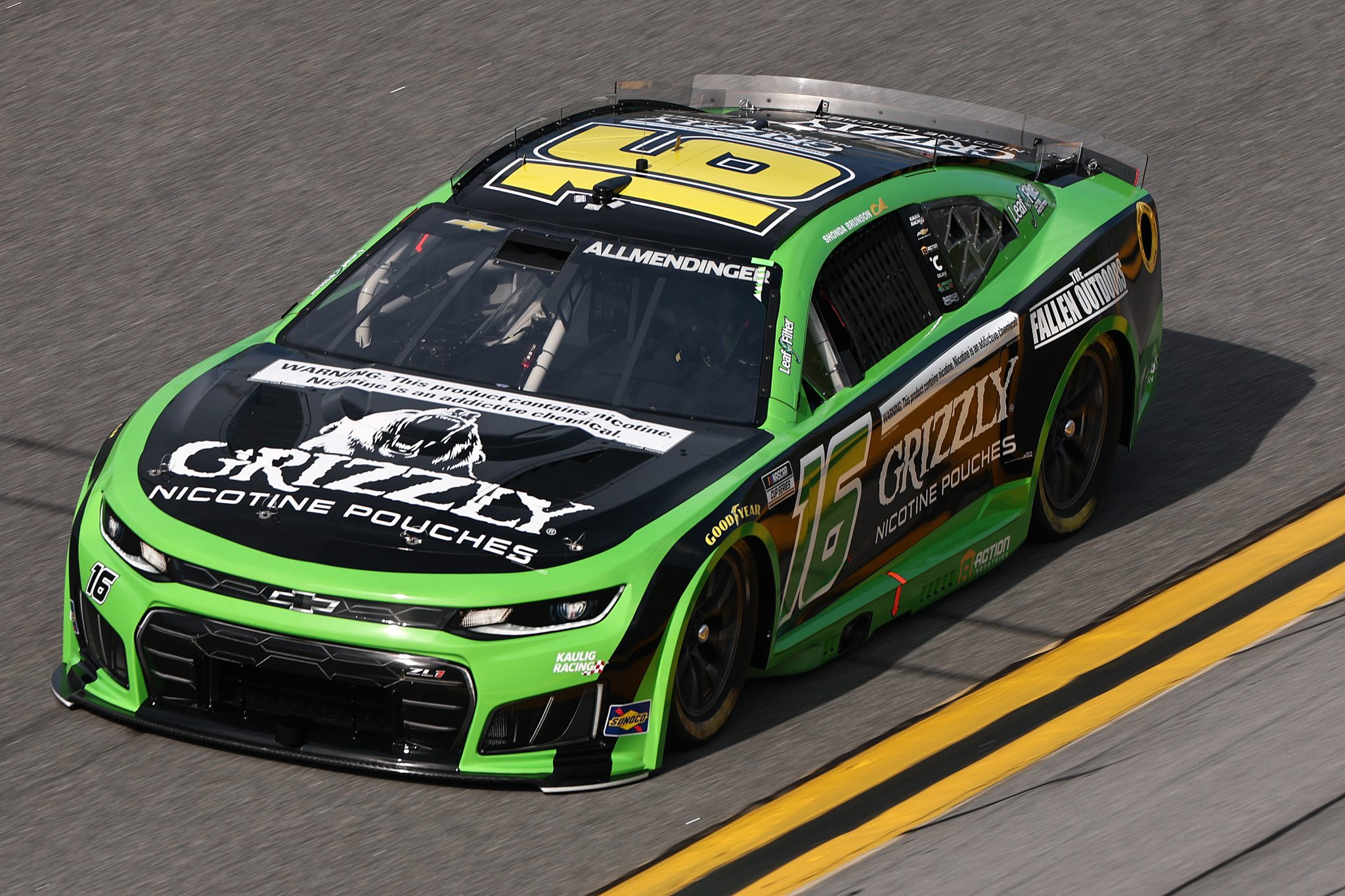 DAYTONA BEACH, FLORIDA - AUGUST 28: AJ Allmendinger, driver of the #16 Grizzly Nicotine Pouches Chevrolet, drives during qualifying for the NASCAR Cup Series Coke Zero Sugar 400 at Daytona International Speedway on August 28, 2026 in Daytona Beach, Florida. (Photo by Chris Graythen/Getty Images) | Getty Images