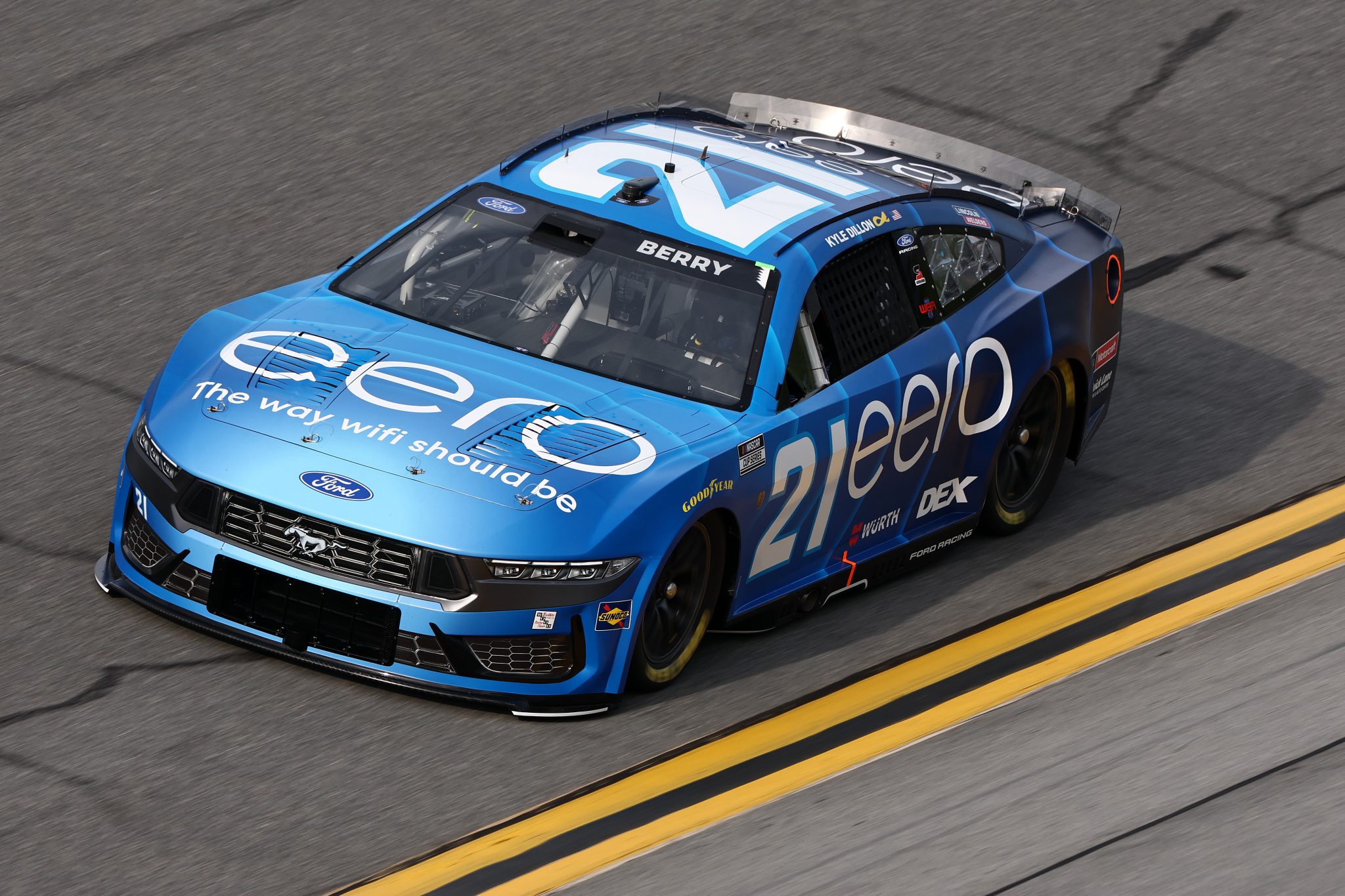 DAYTONA BEACH, FLORIDA - AUGUST 28: Josh Berry, driver of the #21 eero Ford, drives during qualifying for the NASCAR Cup Series Coke Zero Sugar 400 at Daytona International Speedway on August 28, 2026 in Daytona Beach, Florida. (Photo by Chris Graythen/Getty Images) | Getty Images