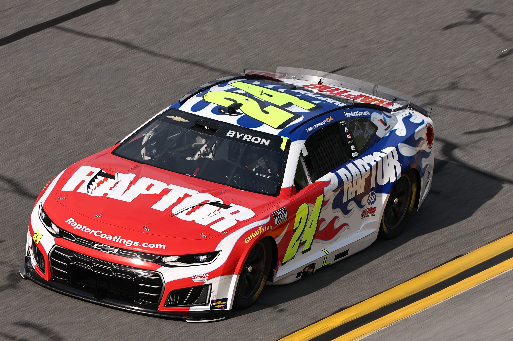 DAYTONA BEACH, FLORIDA - AUGUST 28: William Byron, driver of the #24 Raptor Chevrolet, drives during qualifying for the NASCAR Cup Series Coke Zero Sugar 400 at Daytona International Speedway on August 28, 2026 in Daytona Beach, Florida. (Photo by Chris Graythen/Getty Images) | Getty Images