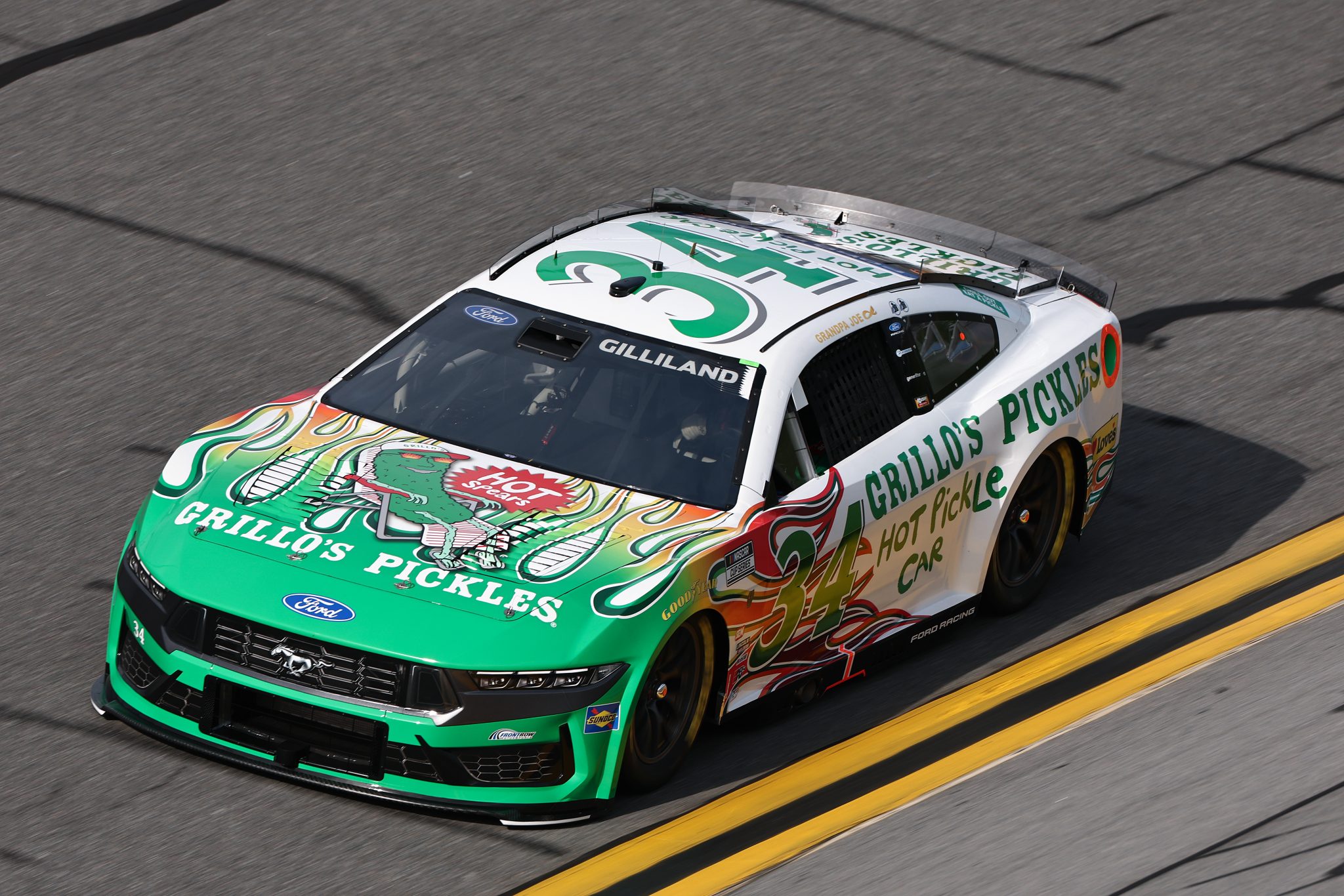 DAYTONA BEACH, FLORIDA - AUGUST 28: Todd Gilliland, driver of the #34 Grillo's Pickles Ford, drives during qualifying for the NASCAR Cup Series Coke Zero Sugar 400 at Daytona International Speedway on August 28, 2026 in Daytona Beach, Florida. (Photo by Chris Graythen/Getty Images) | Getty Images