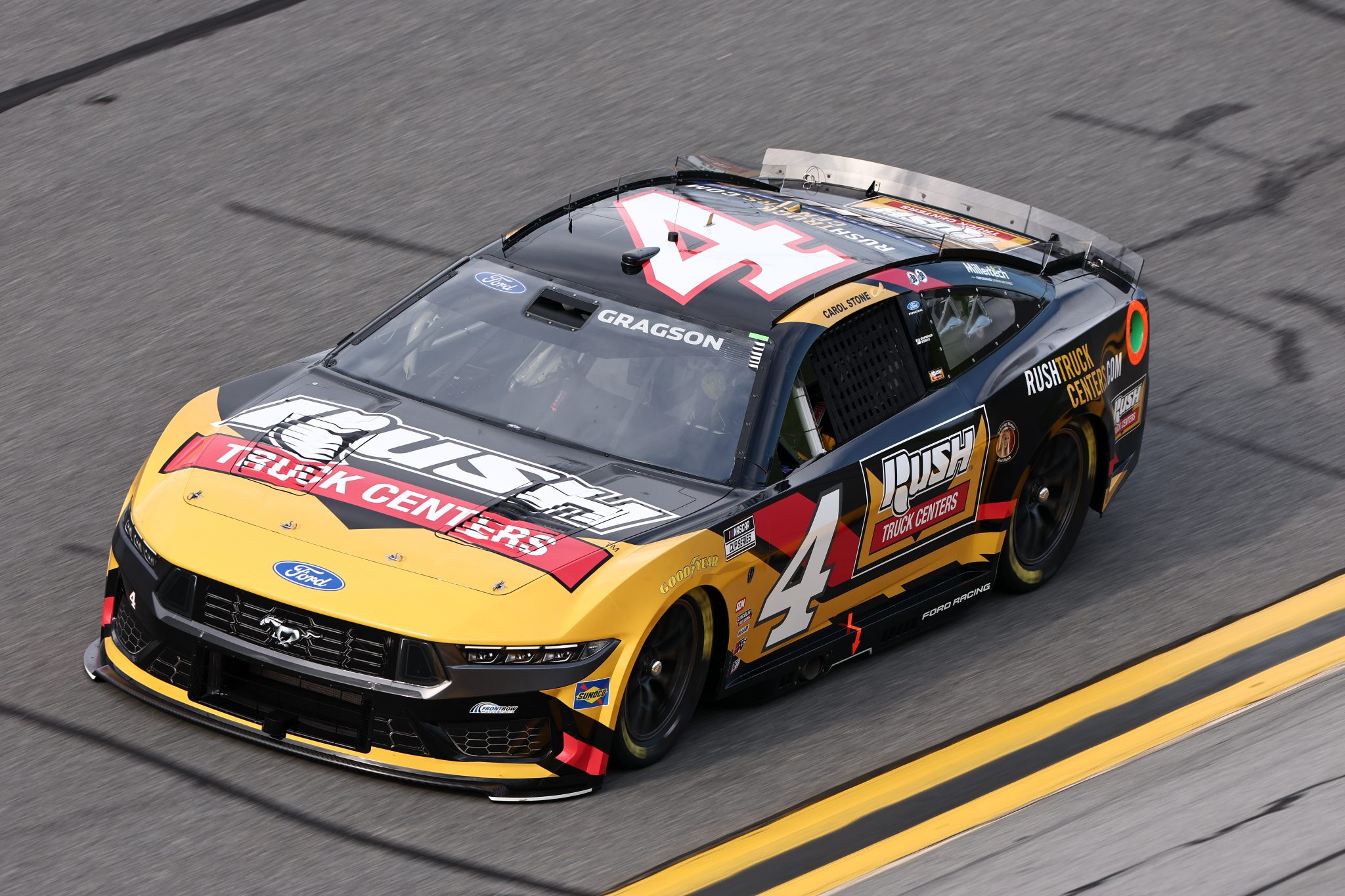 DAYTONA BEACH, FLORIDA - AUGUST 28: Noah Gragson, driver of the #4 Rush Truck Centers Ford, drives during qualifying for the NASCAR Cup Series Coke Zero Sugar 400 at Daytona International Speedway on August 28, 2026 in Daytona Beach, Florida. (Photo by Chris Graythen/Getty Images) | Getty Images