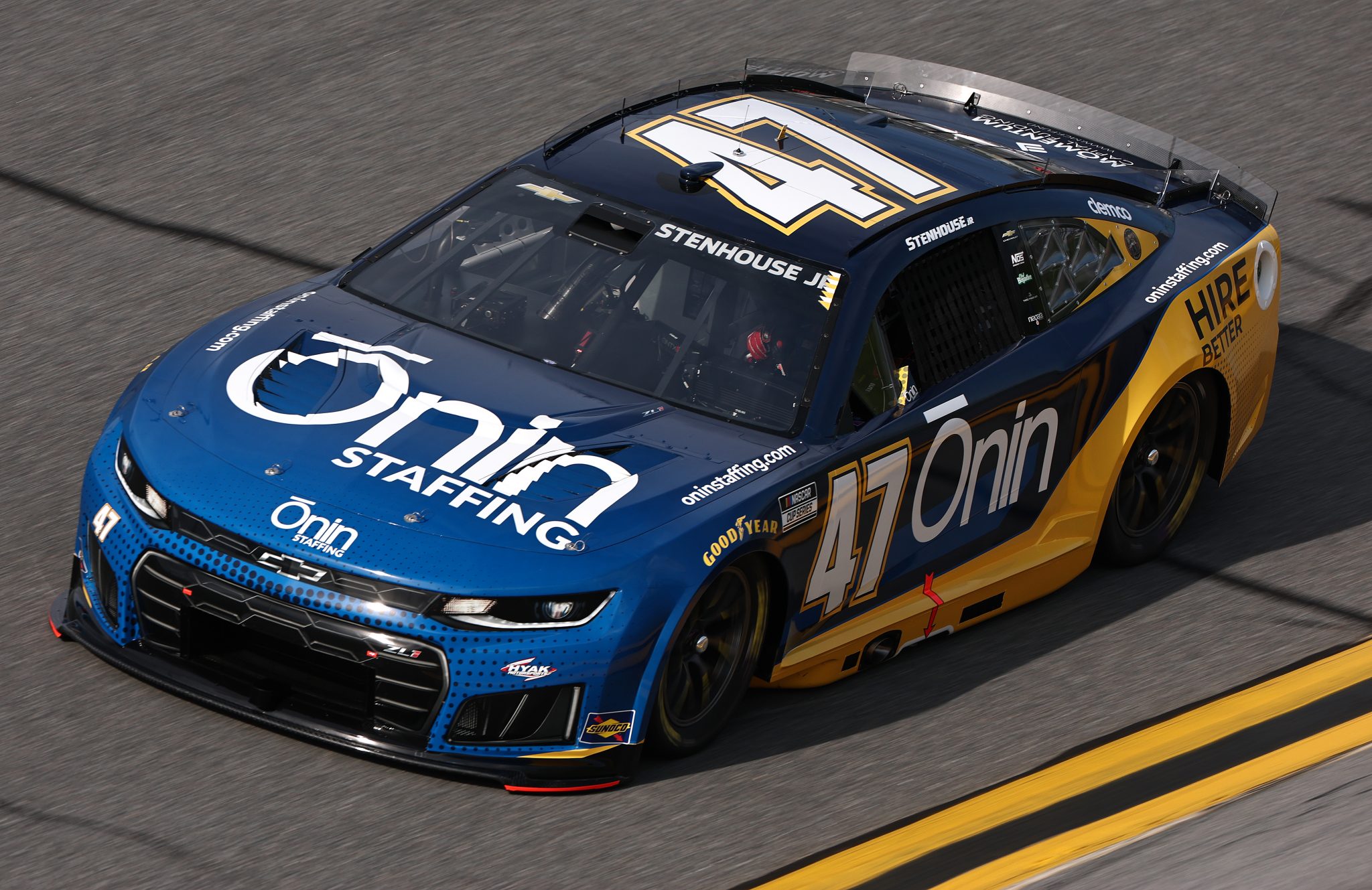 DAYTONA BEACH, FLORIDA - AUGUST 28: Ricky Stenhouse Jr., driver of the #47 Onin Staffing Chevrolet, drives during qualifying for the NASCAR Cup Series Coke Zero Sugar 400 at Daytona International Speedway on August 28, 2026 in Daytona Beach, Florida. (Photo by Chris Graythen/Getty Images) | Getty Images