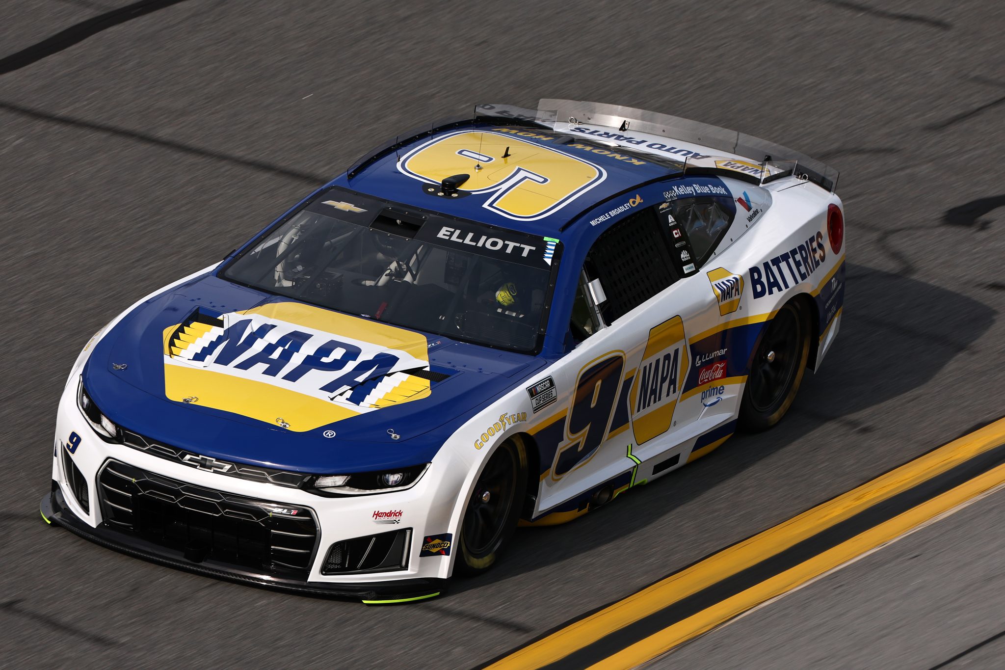 DAYTONA BEACH, FLORIDA - AUGUST 28: Chase Elliott, driver of the #9 NAPA Batteries Chevrolet, drives during qualifying for the NASCAR Cup Series Coke Zero Sugar 400 at Daytona International Speedway on August 28, 2026 in Daytona Beach, Florida. (Photo by Chris Graythen/Getty Images) | Getty Images