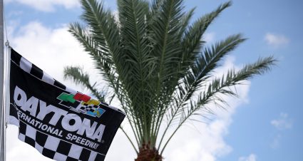DAYTONA BEACH, FLORIDA - AUGUST 28: A general view of the Daytona International Speedway flag  during qualifying for the NASCAR O'Reilly Auto Parts SeriesWinn-Dixie 250 Powered by Coca-Cola at Daytona International Speedway on August 28, 2026 in Daytona Beach, Florida. (Photo by James Gilbert/Getty Images) | Getty Images