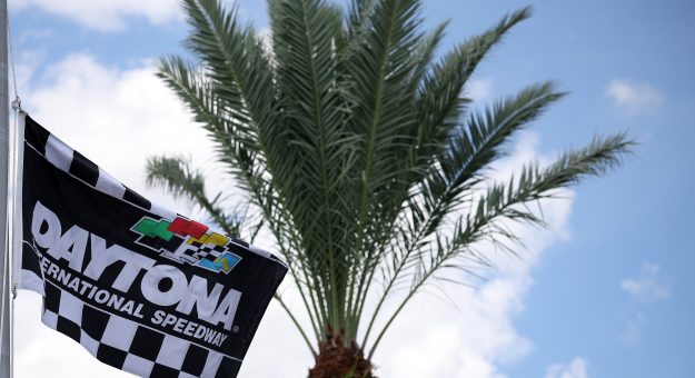 DAYTONA BEACH, FLORIDA - AUGUST 28: A general view of the Daytona International Speedway flag  during qualifying for the NASCAR O'Reilly Auto Parts SeriesWinn-Dixie 250 Powered by Coca-Cola at Daytona International Speedway on August 28, 2026 in Daytona Beach, Florida. (Photo by James Gilbert/Getty Images) | Getty Images