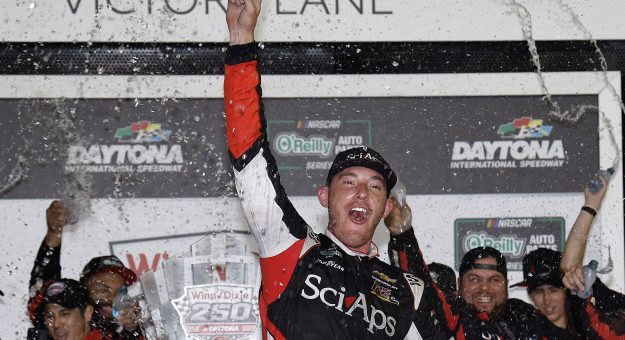 DAYTONA BEACH, FLORIDA - AUGUST 28: Ryan Sieg, driver of the #38 Superior Integrity Services/SciAps Chevrolet, celebrates in victory lane after winning the NASCAR O'Reilly Auto Parts Series Winn-Dixie 250 Powered by Coca-Cola at Daytona International Speedway on August 28, 2026 in Daytona Beach, Florida. (Photo by Sean Gardner/Getty Images) | Getty Images