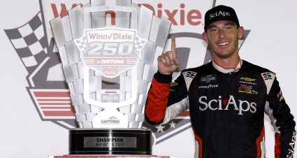 DAYTONA BEACH, FLORIDA - AUGUST 28: Ryan Sieg, driver of the #38 Superior Integrity Services/SciAps Chevrolet, celebrates in victory lane after winning the NASCAR O'Reilly Auto Parts Series Winn-Dixie 250 Powered by Coca-Cola at Daytona International Speedway on August 28, 2026 in Daytona Beach, Florida. (Photo by Sean Gardner/Getty Images) | Getty Images