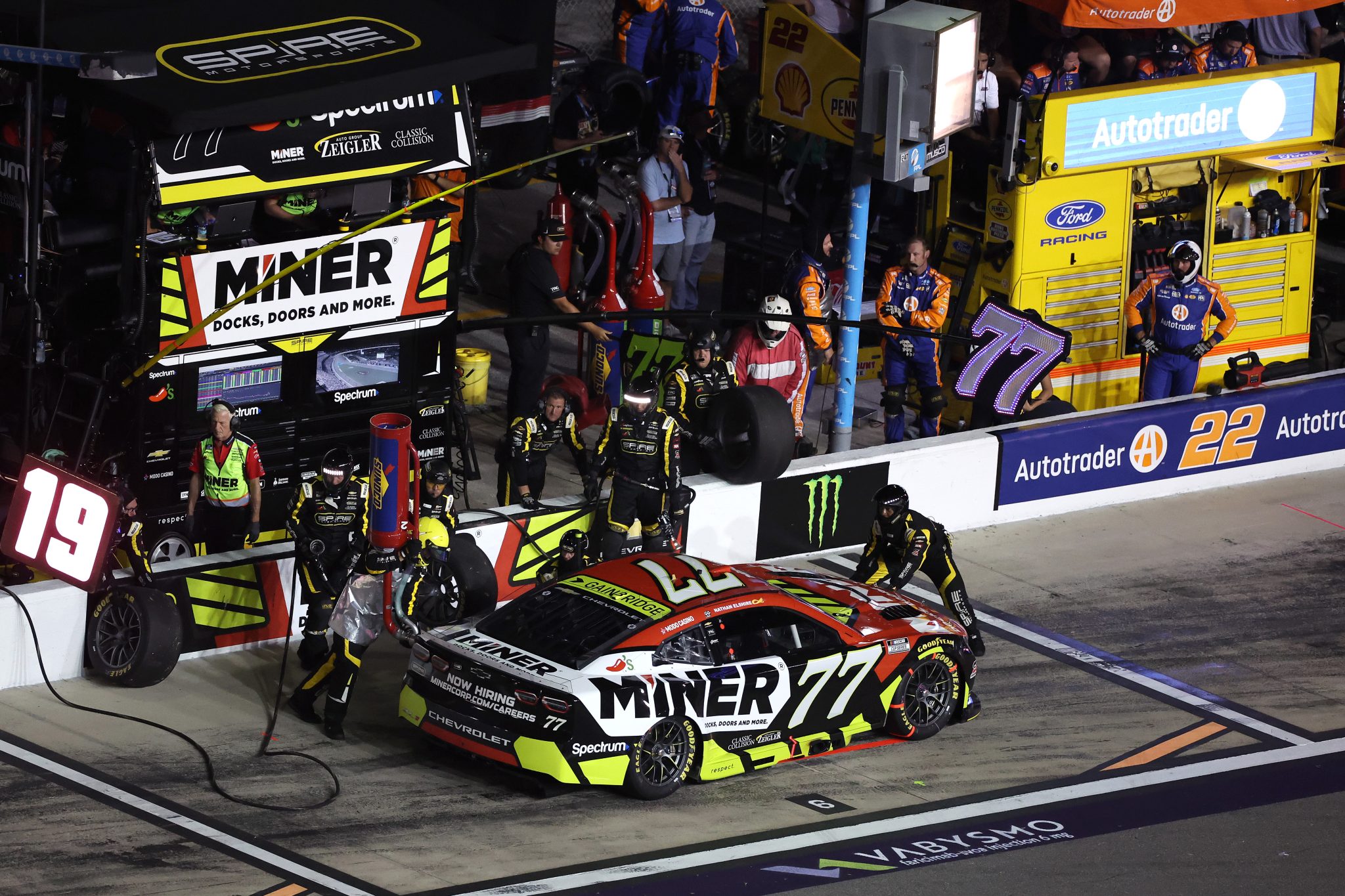 DAYTONA BEACH, FLORIDA - AUGUST 29: Carson Hocevar, driver of the #77 Miner Docks Doors and More Chevrolet, pits during the NASCAR Cup Series Coke Zero Sugar 400 at Daytona International Speedway on August 29, 2026 in Daytona Beach, Florida. (Photo by James Gilbert/Getty Images) | Getty Images