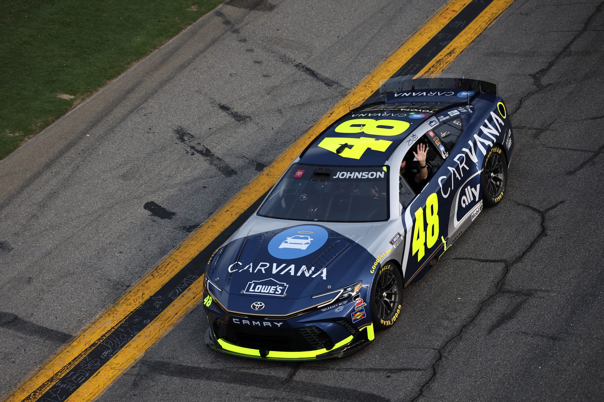 DAYTONA BEACH, FLORIDA - AUGUST 29: Legacy Motor Club unveiled the # 48 Carvana Toyota driven by Jimmie Johnson prior to the NASCAR Cup Series Coke Zero Sugar 400 at Daytona International Speedway on August 29, 2026 in Daytona Beach, Florida. (Photo by James Gilbert/Getty Images) | Getty Images