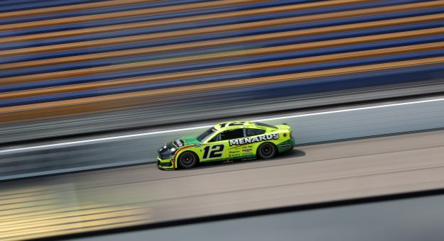 NEWTON, IOWA - AUGUST 08: Ryan Blaney, driver of the #12 Menards/Pennington Ford, drives during practice for the NASCAR Cup Series Iowa Corn 350 Powered by Ethanol at Iowa Speedway on August 08, 2026 in Newton, Iowa. (Photo by Chris Graythen/Getty Images) | Getty Images