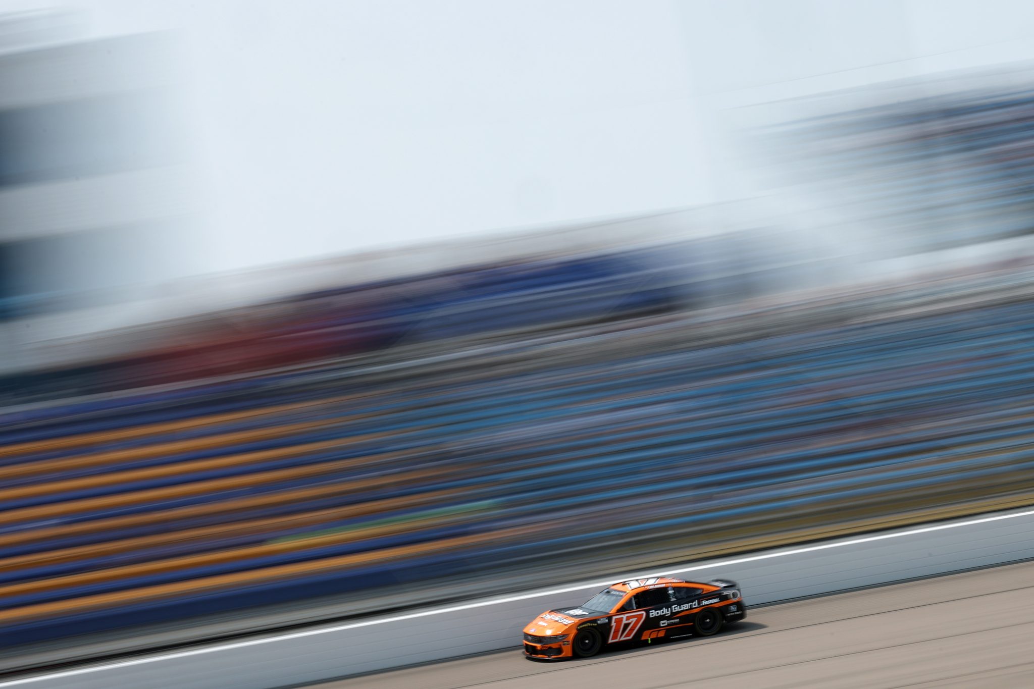 NEWTON, IOWA - AUGUST 08: Chris Buescher, driver of the #17 Body Guard Ford, drives during practice for the NASCAR Cup Series Iowa Corn 350 Powered by Ethanol at Iowa Speedway on August 08, 2026 in Newton, Iowa. (Photo by Chris Graythen/Getty Images) | Getty Images
