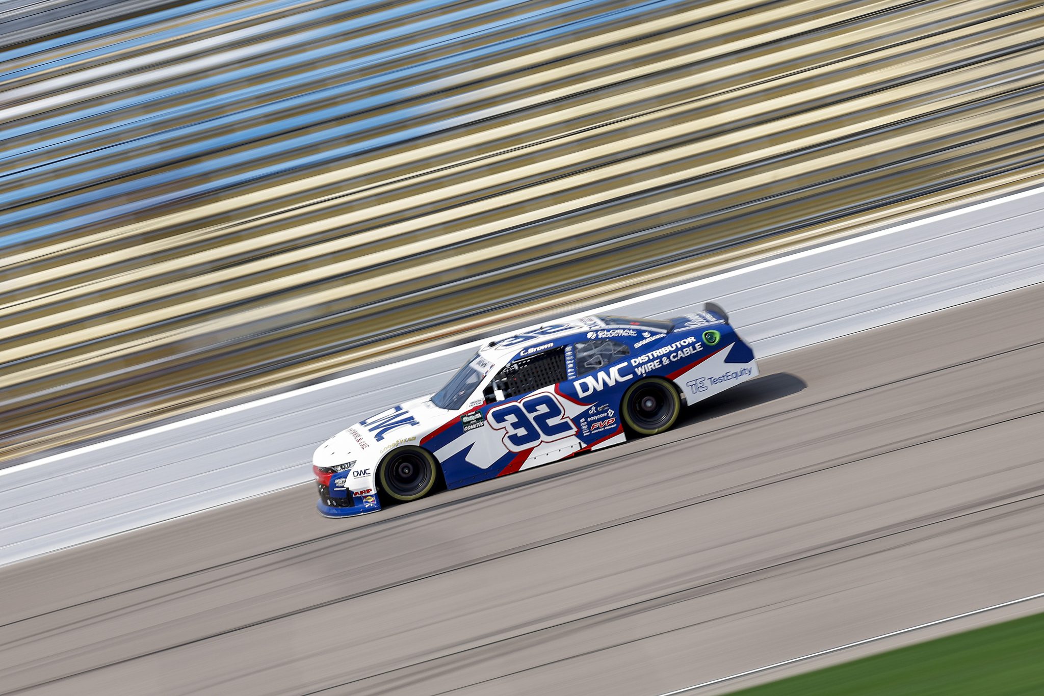 NEWTON, IOWA - AUGUST 08: Carson Brown, driver of the #32 DWC Distributor Wire & Cable Chevrolet, drives during practice for the NASCAR O'Reilly Auto Parts Series HyVee Perks 250 at Iowa Speedway on August 08, 2026 in Newton, Iowa. (Photo by Sean Gardner/Getty Images) | Getty Images