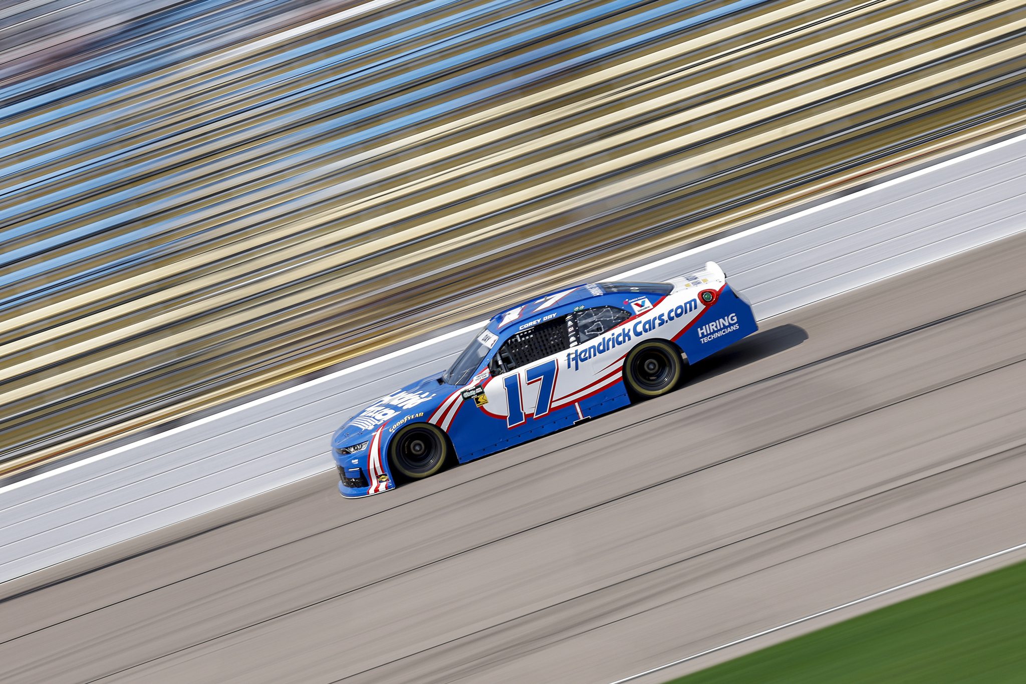 NEWTON, IOWA - AUGUST 08: Corey Day, driver of the #17 HendrickCars.com Chevrolet, drives during practice for the NASCAR O'Reilly Auto Parts Series HyVee Perks 250 at Iowa Speedway on August 08, 2026 in Newton, Iowa. (Photo by Sean Gardner/Getty Images) | Getty Images