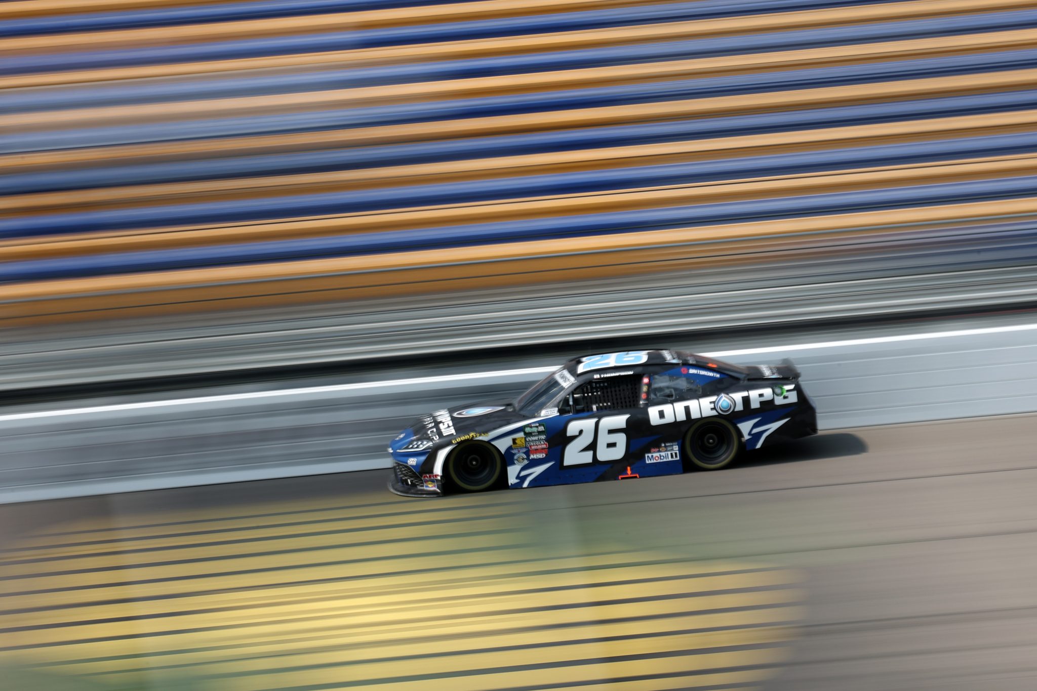 NEWTON, IOWA - AUGUST 08: Dean Thompson, driver of the #26 Thompson Pipe Group Toyota, drives during practice for the NASCAR O'Reilly Auto Parts Series HyVee Perks 250 at Iowa Speedway on August 08, 2026 in Newton, Iowa. (Photo by Chris Graythen/Getty Images) | Getty Images