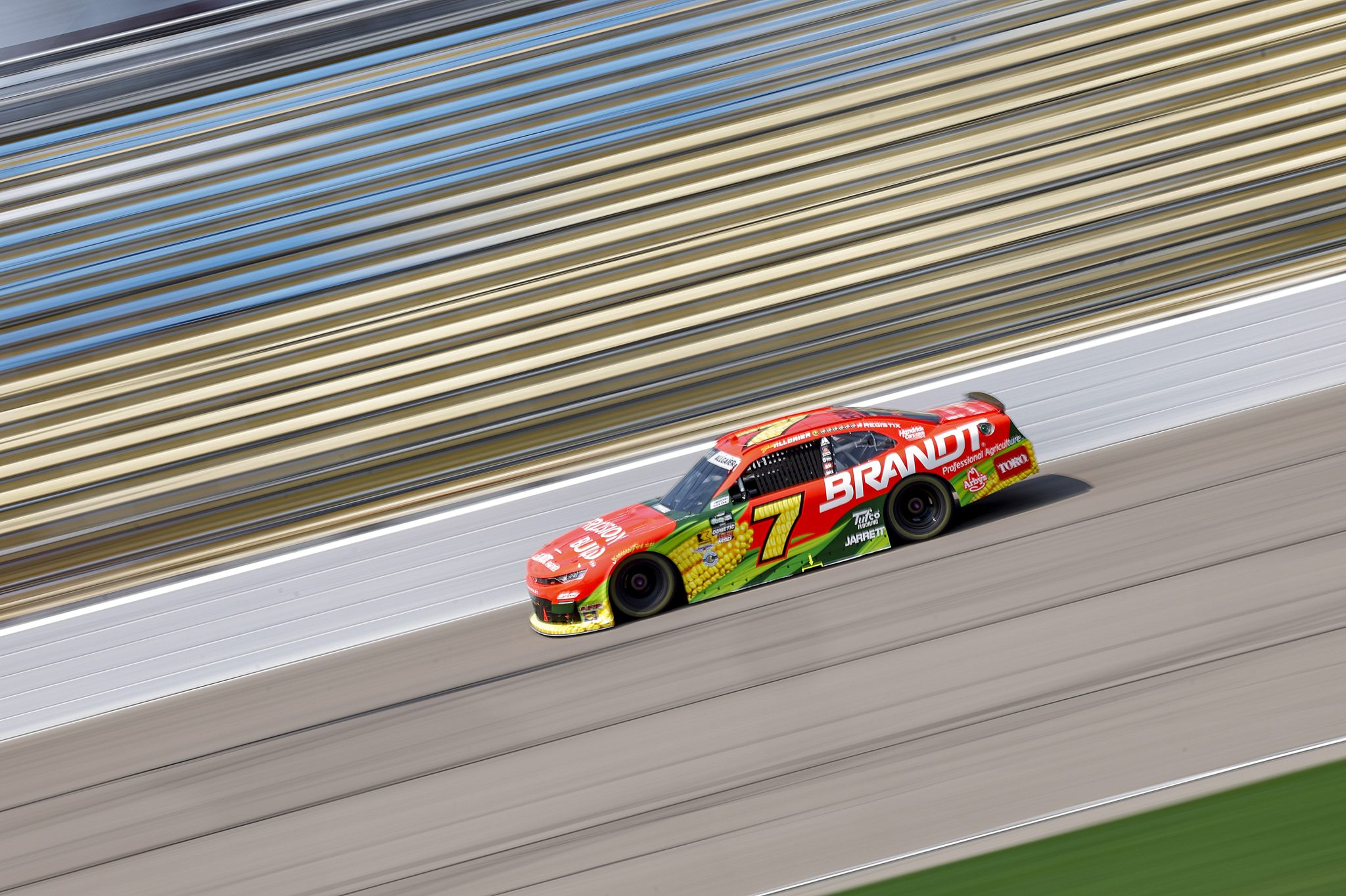 NEWTON, IOWA - AUGUST 08: Justin Allgaier, driver of the #7 Precision Build/BRANDT Chevrolet, drives during practice for the NASCAR O'Reilly Auto Parts Series HyVee Perks 250 at Iowa Speedway on August 08, 2026 in Newton, Iowa. (Photo by Sean Gardner/Getty Images) | Getty Images