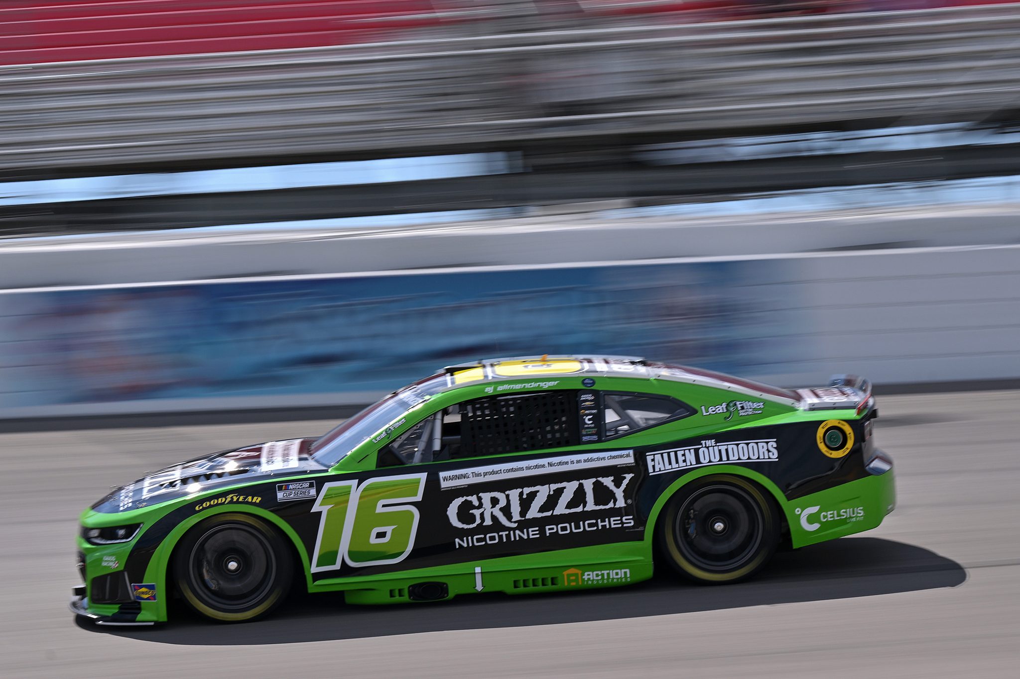 MADISON, ILLINOIS - SEPTEMBER 12: AJ Allmendinger, driver of the #16 Grizzly Nicotine Pouches Chevrolet, drives during practice for the NASCAR Cup Series Cook Out Southern 500 at WWT Raceway on September 12, 2026 in Madison, Illinois. (Photo by Amy Kontras/Getty Images) | Getty Images