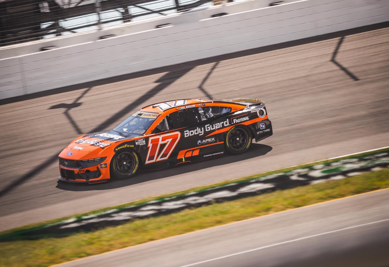 MADISON, ILLINOIS – SEPTEMBER 12: Chris Buescher, driver of the #17 Body Guard by Fastenal Ford, drives during preparation for the NASCAR Cup Series Enjoy Illinois 300 at WWT Raceway on September 12, 2026 in Madison, Illinois. (Photo from RFK Racing)