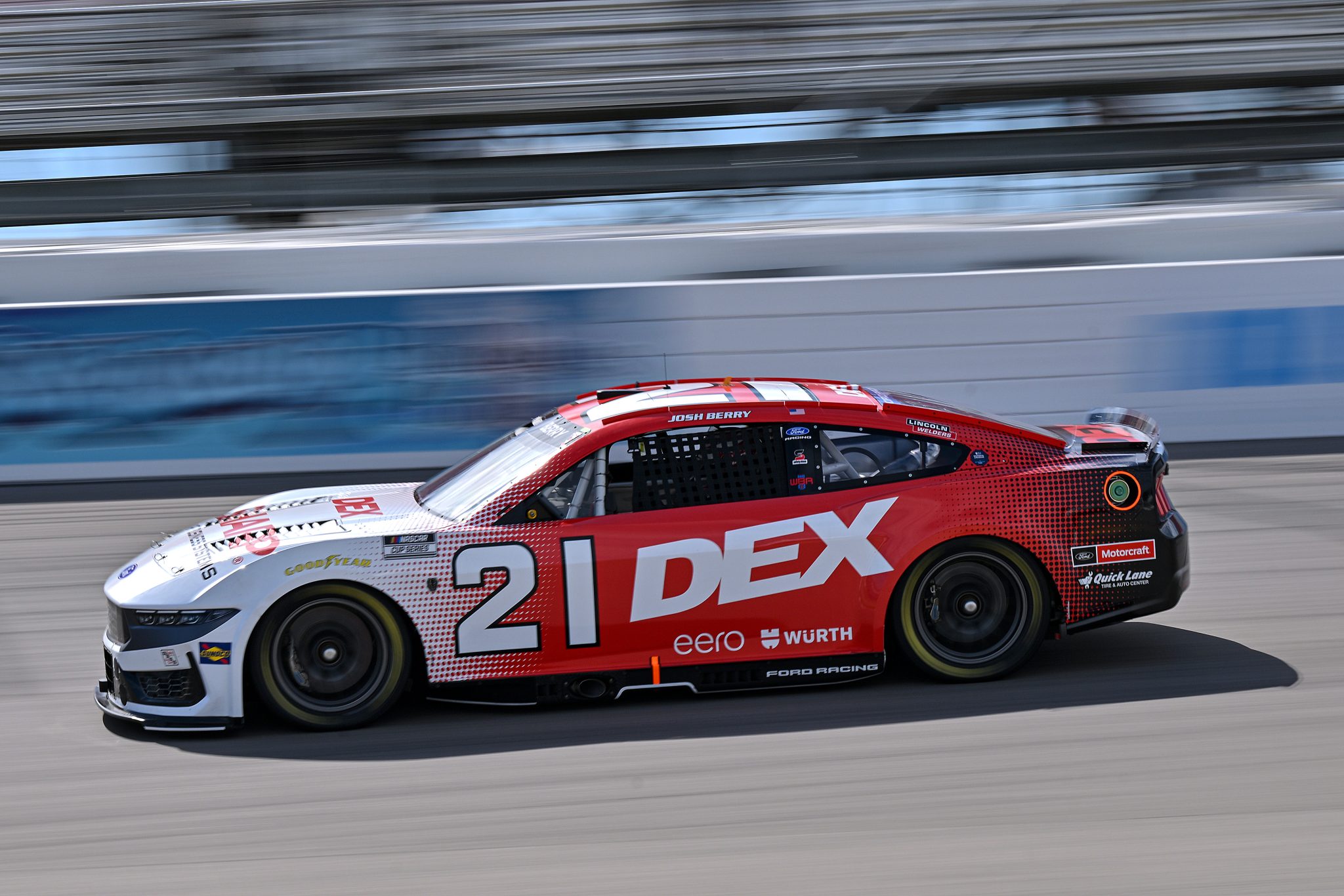 MADISON, ILLINOIS - SEPTEMBER 12: Josh Berry, driver of the #21 DEX Ford, drives during practice for the NASCAR Cup Series Cook Out Southern 500 at WWT Raceway on September 12, 2026 in Madison, Illinois. (Photo by Amy Kontras/Getty Images) | Getty Images