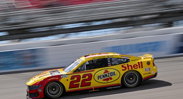 MADISON, ILLINOIS - SEPTEMBER 12: Joey Logano, driver of the #22 Shell Pennzoil Ford, drives during practice for the NASCAR Cup Series Cook Out Southern 500 at WWT Raceway on September 12, 2026 in Madison, Illinois. (Photo by Amy Kontras/Getty Images) | Getty Images