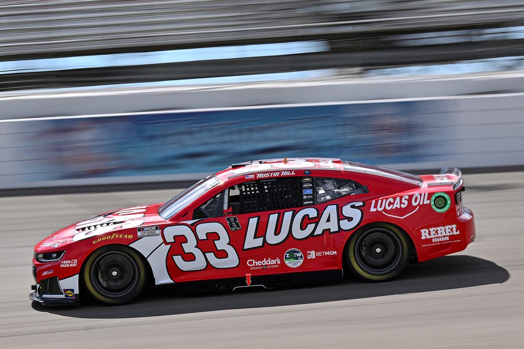 MADISON, ILLINOIS - SEPTEMBER 12: Austin Hill, driver of the #33 Lucas Oil Chevrolet, drives during practice for the NASCAR Cup Series Cook Out Southern 500 at WWT Raceway on September 12, 2026 in Madison, Illinois. (Photo by Amy Kontras/Getty Images) | Getty Images