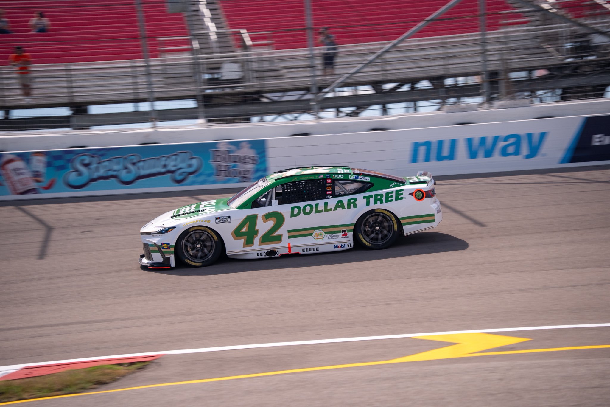 MADISON, ILLINOIS – SEPTEMBER 12: John Hunter Nemechek, driver of the #42 Dollar Tree Toyota, drives during preparation for the NASCAR Cup Series Enjoy Illinois 300 at WWT Raceway on September 12, 2026 in Madison, Illinois. (Photo from Legacy Motor Club)