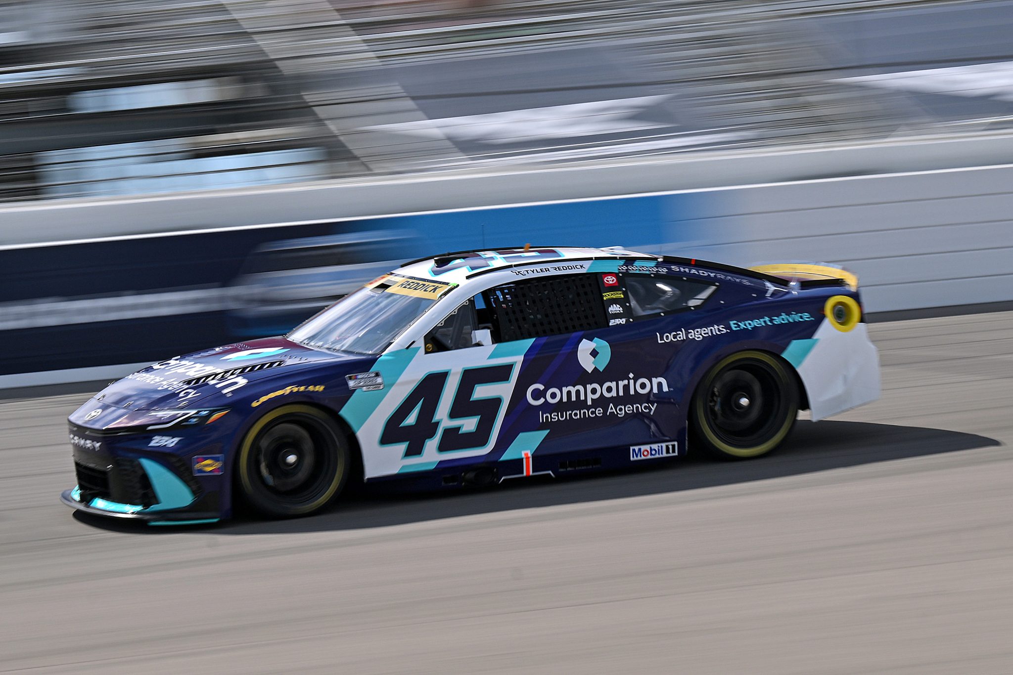 MADISON, ILLINOIS - SEPTEMBER 12: Tyler Reddick, driver of the #45 Comparion Insurance Toyota, drives during practice for the NASCAR Cup Series Cook Out Southern 500 at WWT Raceway on September 12, 2026 in Madison, Illinois. (Photo by Amy Kontras/Getty Images) | Getty Images