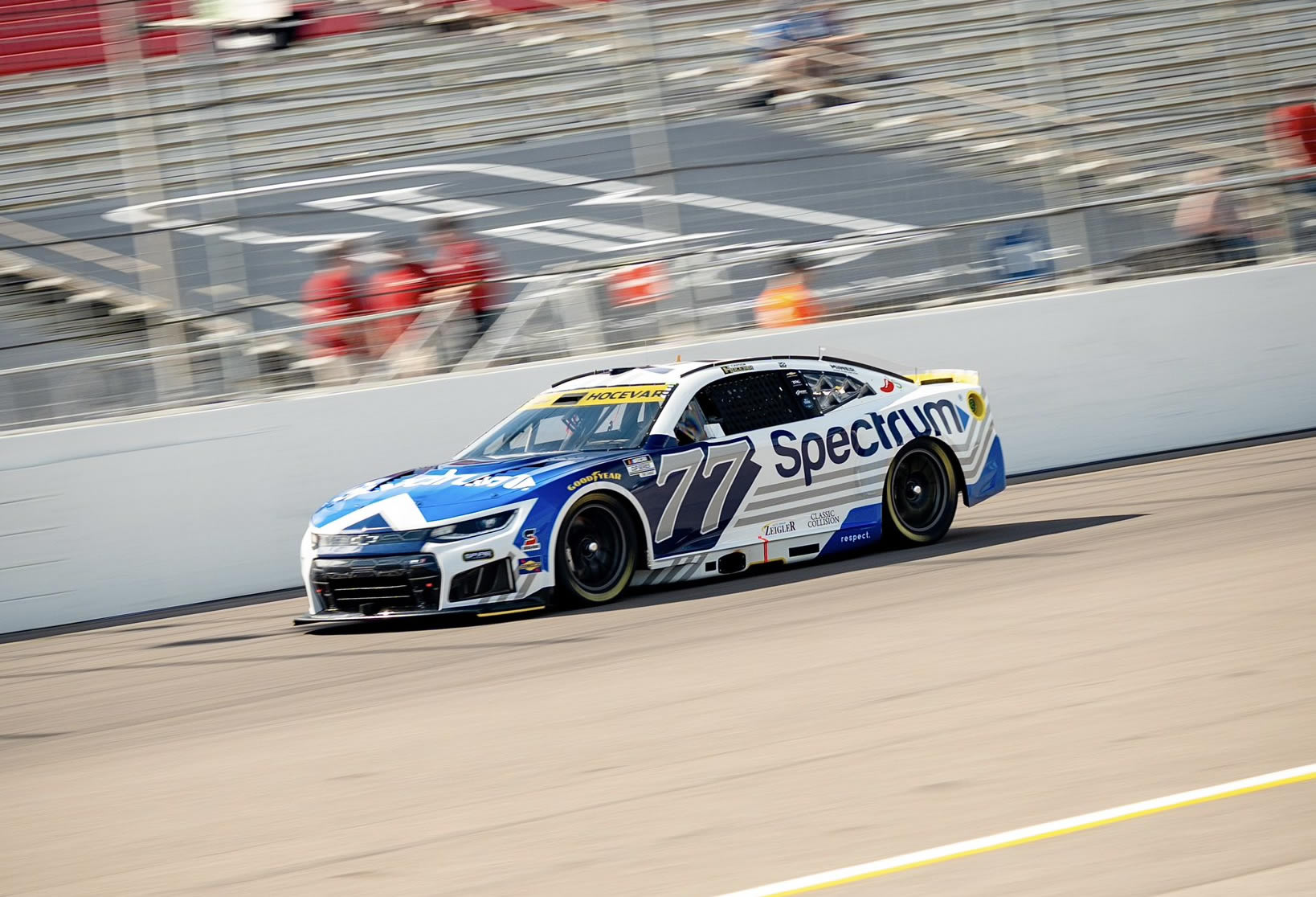 MADISON, ILLINOIS – SEPTEMBER 12: Carson Hocevar, driver of the #77 Spectrum Chevrolet, drives during preparation for the NASCAR Cup Series Enjoy Illinois 300 at WWT Raceway on September 12, 2026 in Madison, Illinois. (Photo from Spire Motorsports)