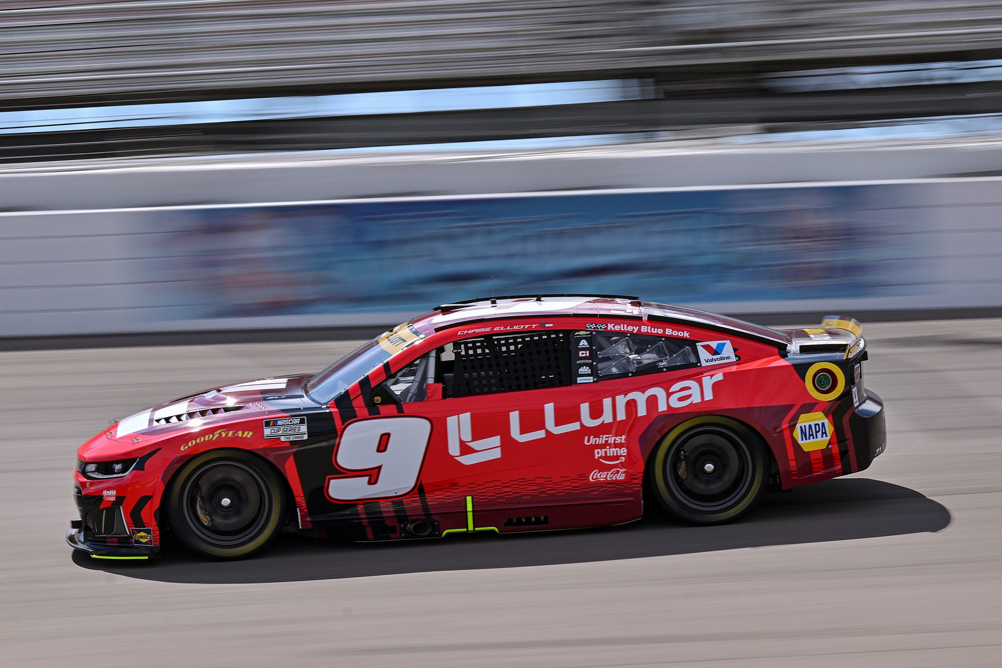 MADISON, ILLINOIS - SEPTEMBER 12: Chase Elliott, driver of the #9 Llumar Chevrolet, drives during practice for the NASCAR Cup Series Cook Out Southern 500 at WWT Raceway on September 12, 2026 in Madison, Illinois. (Photo by Amy Kontras/Getty Images) | Getty Images