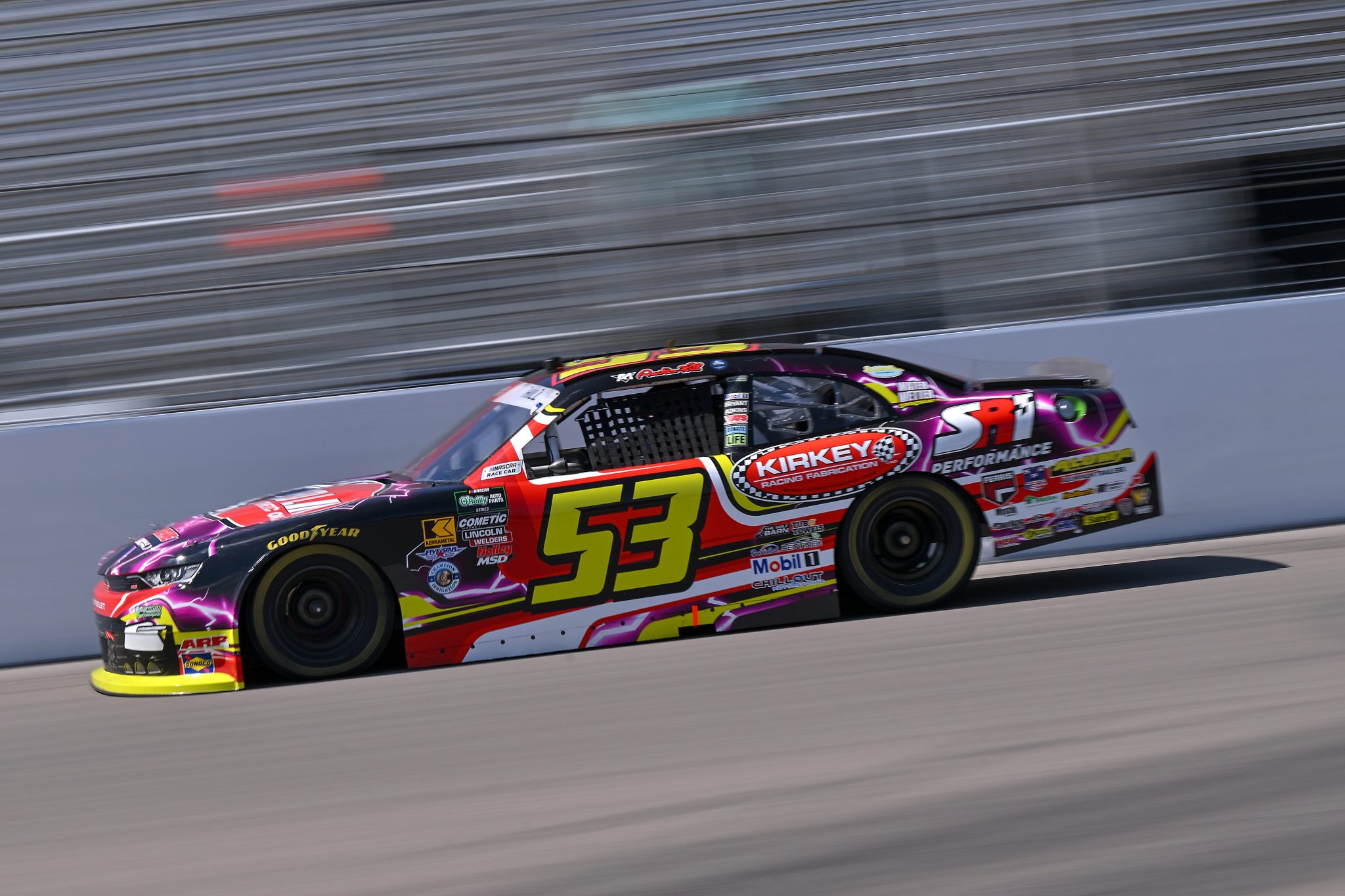 MADISON, ILLINOIS - SEPTEMBER 12: Austin J Hill, driver of the #53 Red Line Synthetic Oil Chevrolet, drives during practice for the NASCAR O'Reilly Auto Parts Series Nu Way 225 Powered by Bobcat and Sauced by Blues Hog at WWT Raceway on September 12, 2026 in Madison, Illinois. (Photo by Amy Kontras/Getty Images) | Getty Images