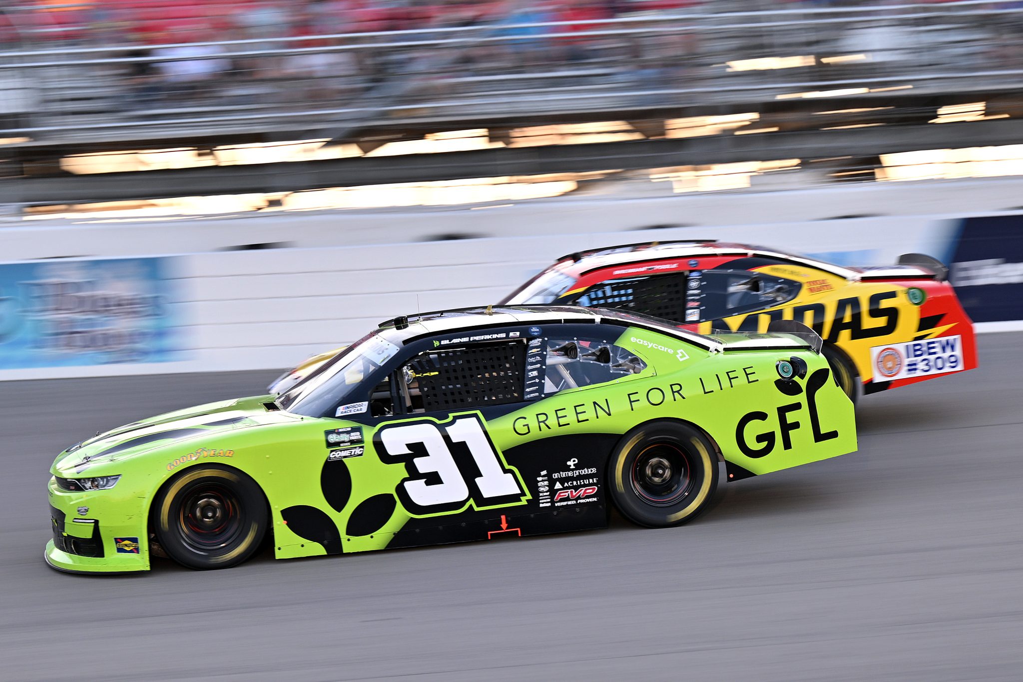 MADISON, ILLINOIS - SEPTEMBER 12: Blaine Perkins, driver of the #31 GFL Green for Life Chevrolet, drives during the NASCAR O'Reilly Auto Parts Series Nu Way 225 Powered by Bobcat and Sauced by Blues Hog at WWT Raceway on September 12, 2026 in Madison, Illinois. (Photo by Amy Kontras/Getty Images) | Getty Images
