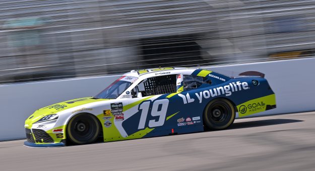 MADISON, ILLINOIS - SEPTEMBER 12: Brent Crews, driver of the #19 YoungLife Toyota, drives during practice for the NASCAR O'Reilly Auto Parts Series Nu Way 225 Powered by Bobcat and Sauced by Blues Hog at WWT Raceway on September 12, 2026 in Madison, Illinois. (Photo by Amy Kontras/Getty Images) | Getty Images