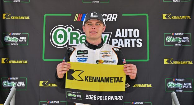 MADISON, ILLINOIS - SEPTEMBER 12: Carson Kvapil, driver of the #1 Wilde Protein Crackers Chevrolet, poses for photos after winning the pole award  during qualifying for the NASCAR O'Reilly Auto Parts Series Nu Way 225 Powered by Bobcat and Sauced by Blues Hog at WWT Raceway on September 12, 2026 in Madison, Illinois. (Photo by Amy Kontras/Getty Images) | Getty Images