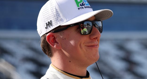 DAYTONA BEACH, FLORIDA - AUGUST 28: John H. Nemechek, driver of the #42 Pye-Barker Fire & Safety Toyota, looks on during qualifying for the NASCAR Cup Series Coke Zero Sugar 400 at Daytona International Speedway on August 28, 2026 in Daytona Beach, Florida. (Photo by James Gilbert/Getty Images) | Getty Images