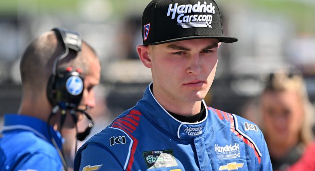 MADISON, ILLINOIS - SEPTEMBER 12: Corey Day, driver of the #17 HendrickCars.com Chevrolet, looks on during practice for the NASCAR O'Reilly Auto Parts Series Nu Way 225 Powered by Bobcat and Sauced by Blues Hog at WWT Raceway on September 12, 2026 in Madison, Illinois. (Photo by Amy Kontras/Getty Images) | Getty Images