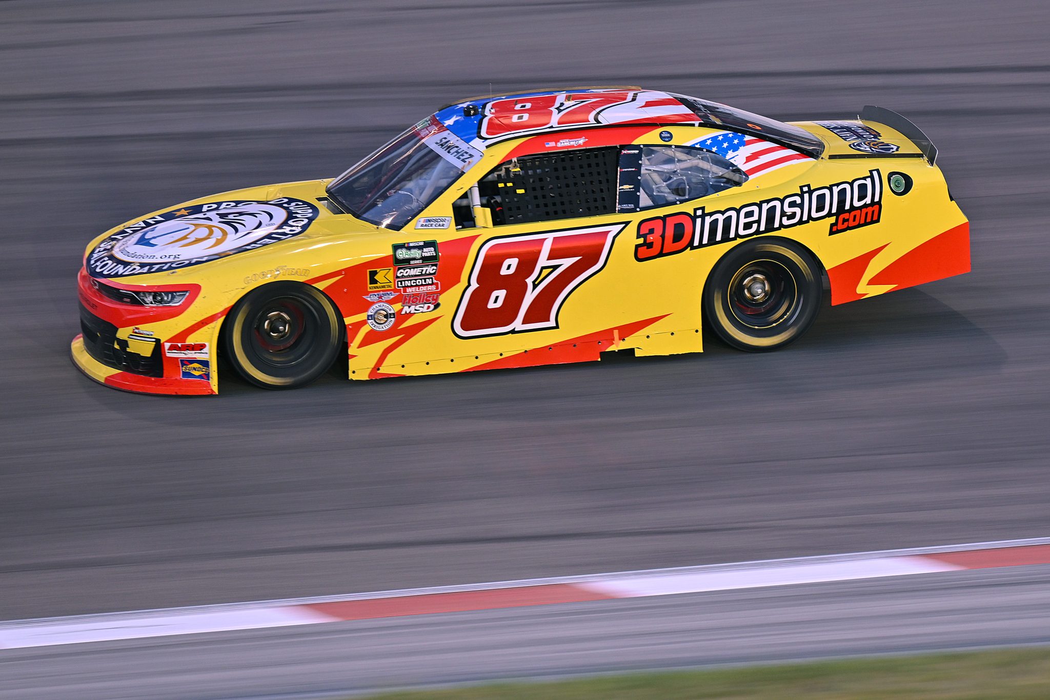 MADISON, ILLINOIS - SEPTEMBER 12: Nick Sanchez, driver of the #87 Peterson Racing Group Chevrolet, drives during the NASCAR O'Reilly Auto Parts Series Nu Way 225 Powered by Bobcat and Sauced by Blues Hog at WWT Raceway on September 12, 2026 in Madison, Illinois. (Photo by Amy Kontras/Getty Images) | Getty Images