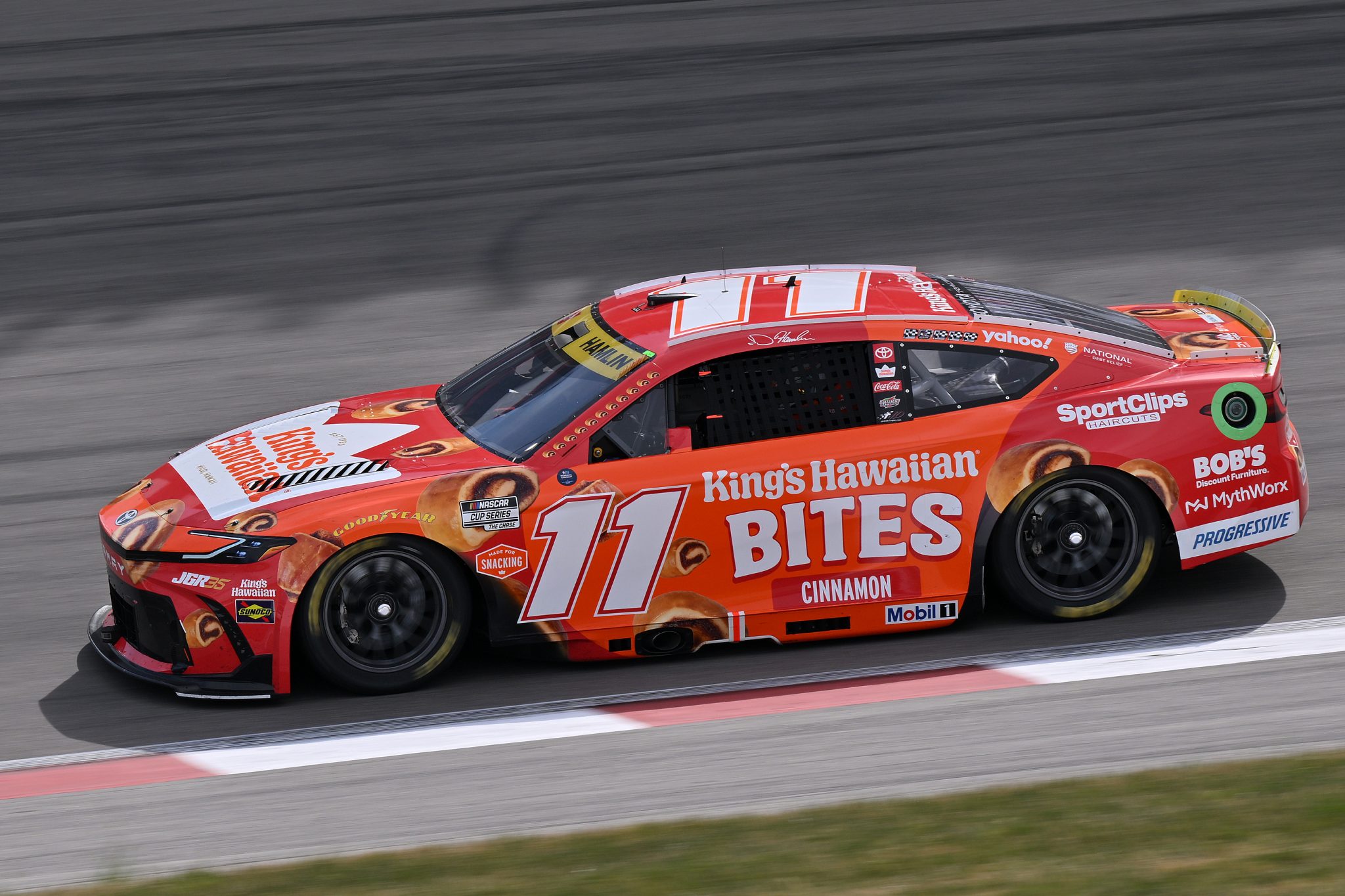 MADISON, ILLINOIS - SEPTEMBER 13: Denny Hamlin, driver of the #11 King's Hawaiian Cinnamon Bites Toyota, drives during the NASCAR Cup Series Enjoy Illinois 300 at WWT Raceway on September 13, 2026 in Madison, Illinois. (Photo by Amy Kontras/Getty Images) | Getty Images