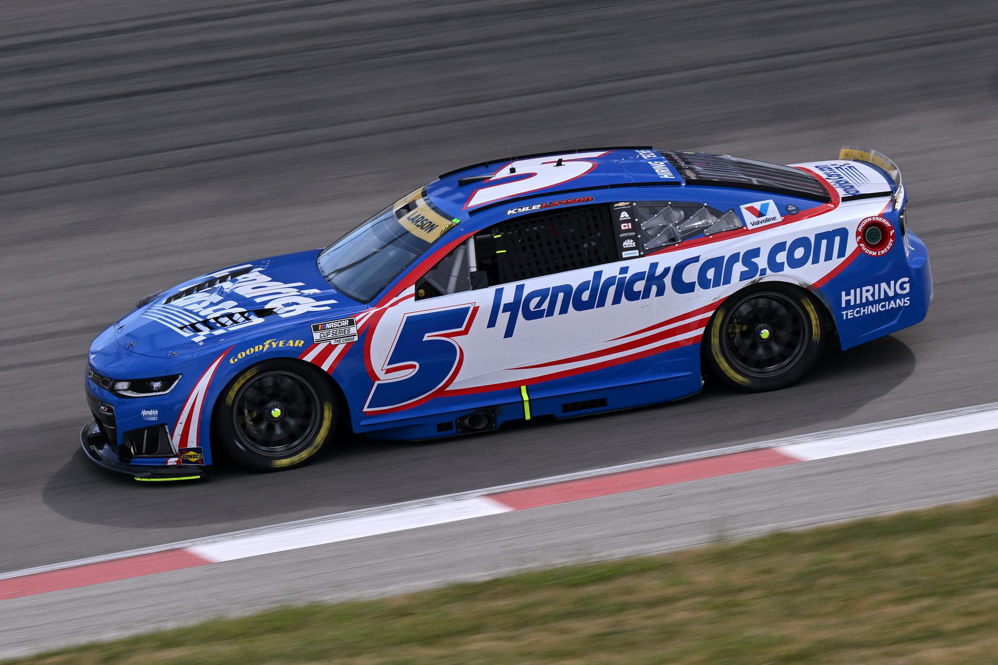 MADISON, ILLINOIS - SEPTEMBER 13: Kyle Larson, driver of the #5 HendrickCars.com Chevrolet, drives during the NASCAR Cup Series Enjoy Illinois 300 at WWT Raceway on September 13, 2026 in Madison, Illinois. (Photo by Amy Kontras/Getty Images) | Getty Images