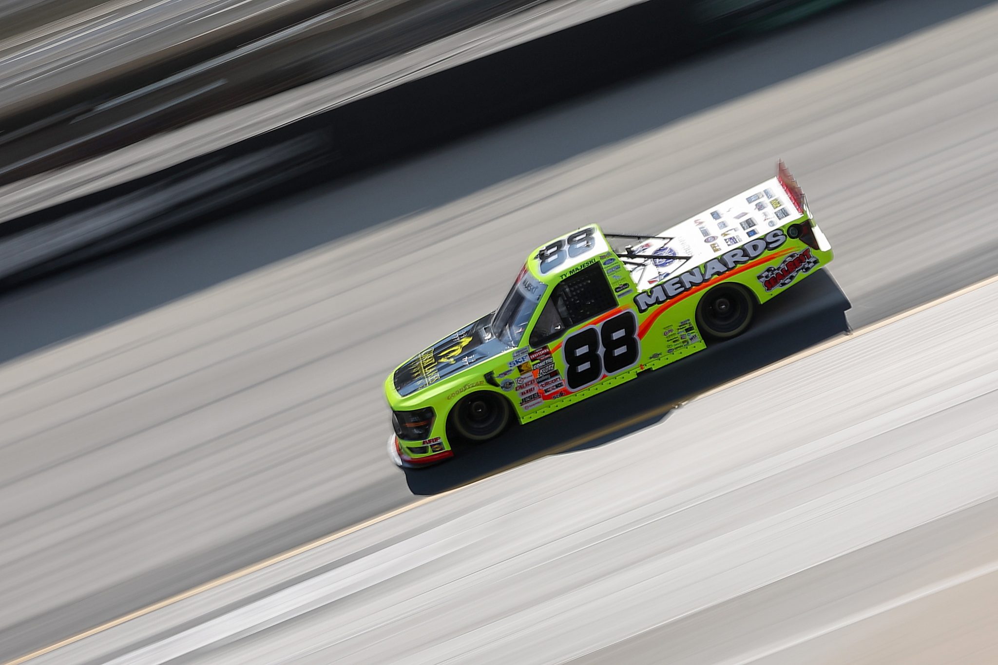 BRISTOL, TENNESSEE - SEPTEMBER 17: Ty Majeski, driver of the #88 Great Lakes Flooring/Menards Ford, drives during practice for the NASCAR Craftsman Truck Series UNOH 250 Presented by Ohio Logistics at Bristol Motor Speedway on September 17, 2026 in Bristol, Tennessee. (Photo by Jonathan Bachman/Getty Images) | Getty Images
