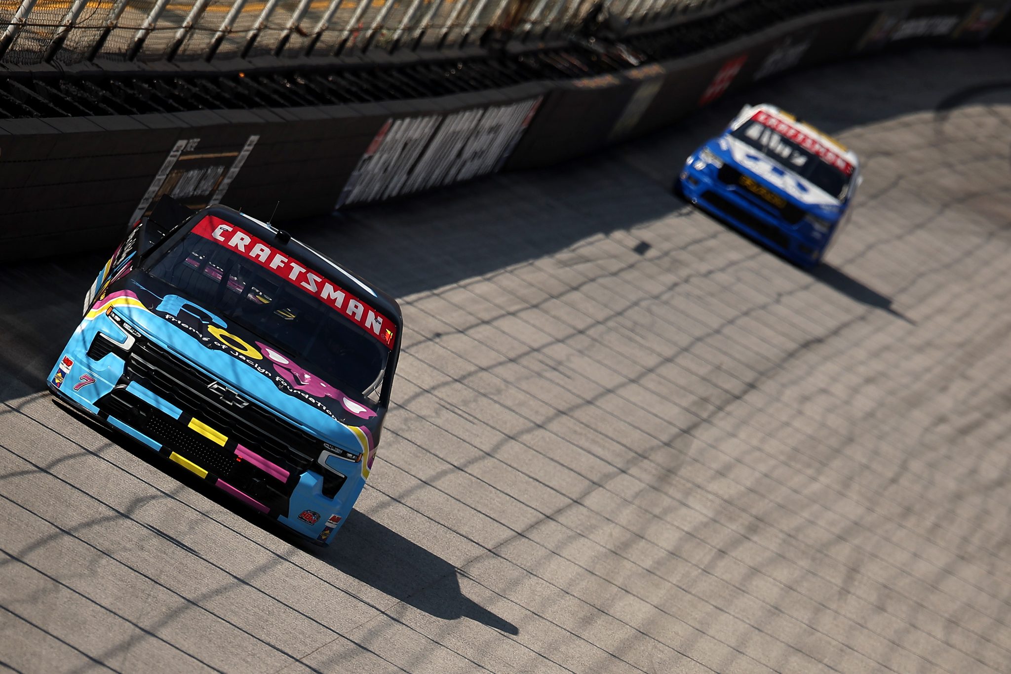 BRISTOL, TENNESSEE - SEPTEMBER 17: Connor Mosack, driver of the #7 Friends of Jaclyn Foundation Chevrolet, drives during practice for the NASCAR Craftsman Truck Series UNOH 250 Presented by Ohio Logistics at Bristol Motor Speedway on September 17, 2026 in Bristol, Tennessee. (Photo by Jonathan Bachman/Getty Images) | Getty Images