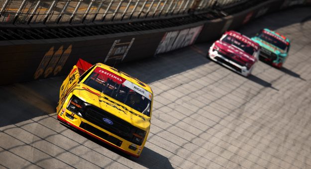 BRISTOL, TENNESSEE - SEPTEMBER 17: Layne Riggs, driver of the #34 Love's Travel Stops/Peak Ford, drives during practice for the NASCAR Craftsman Truck Series UNOH 250 Presented by Ohio Logistics at Bristol Motor Speedway on September 17, 2026 in Bristol, Tennessee. (Photo by Jonathan Bachman/Getty Images) | Getty Images
