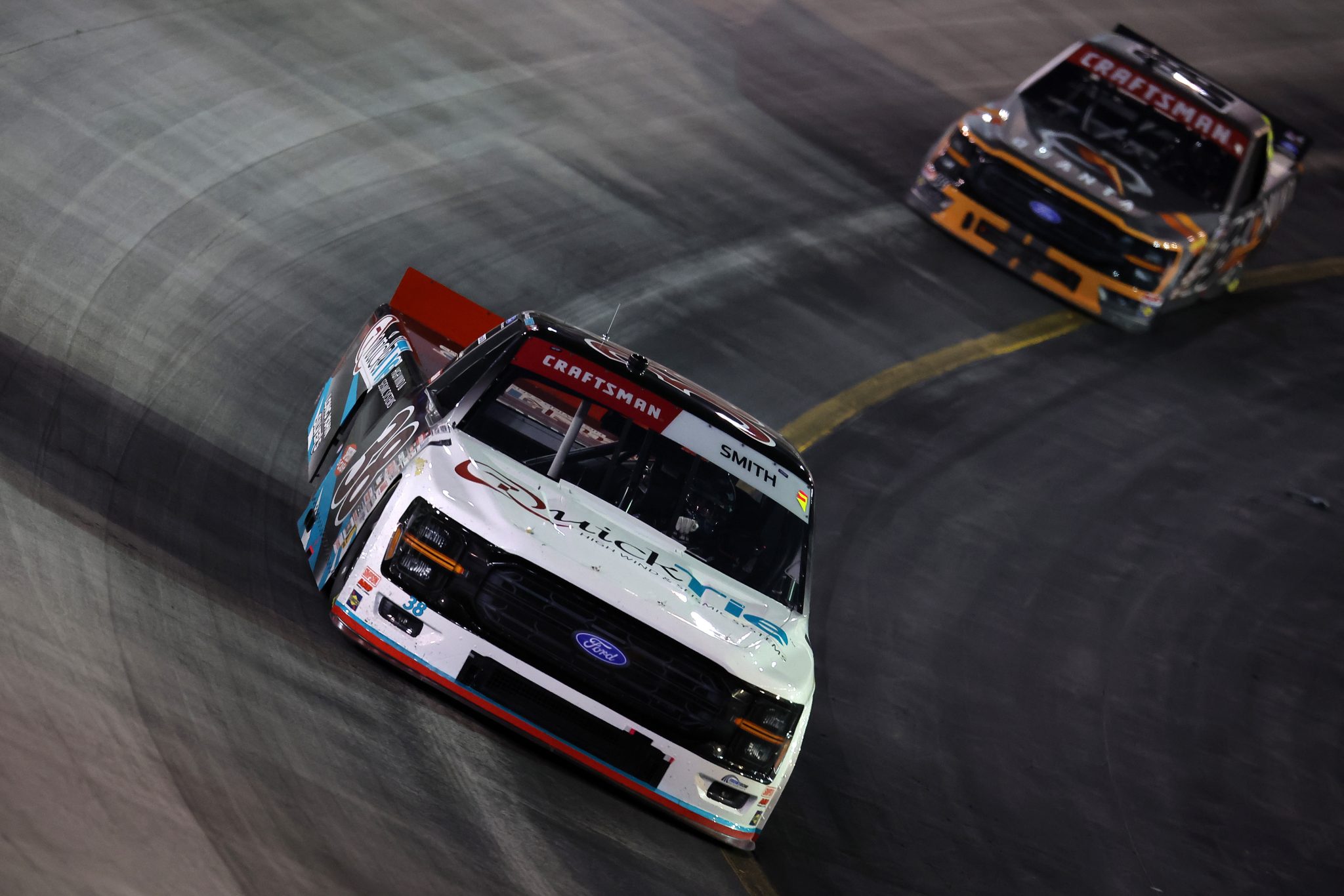 BRISTOL, TENNESSEE - SEPTEMBER 17: Chandler Smith, driver of the #38 QuickTie Ford, drives during the NASCAR Craftsman Truck Series UNOH 250 Presented by Ohio Logistics at Bristol Motor Speedway on September 17, 2026 in Bristol, Tennessee. (Photo by Jonathan Bachman/Getty Images) | Getty Images