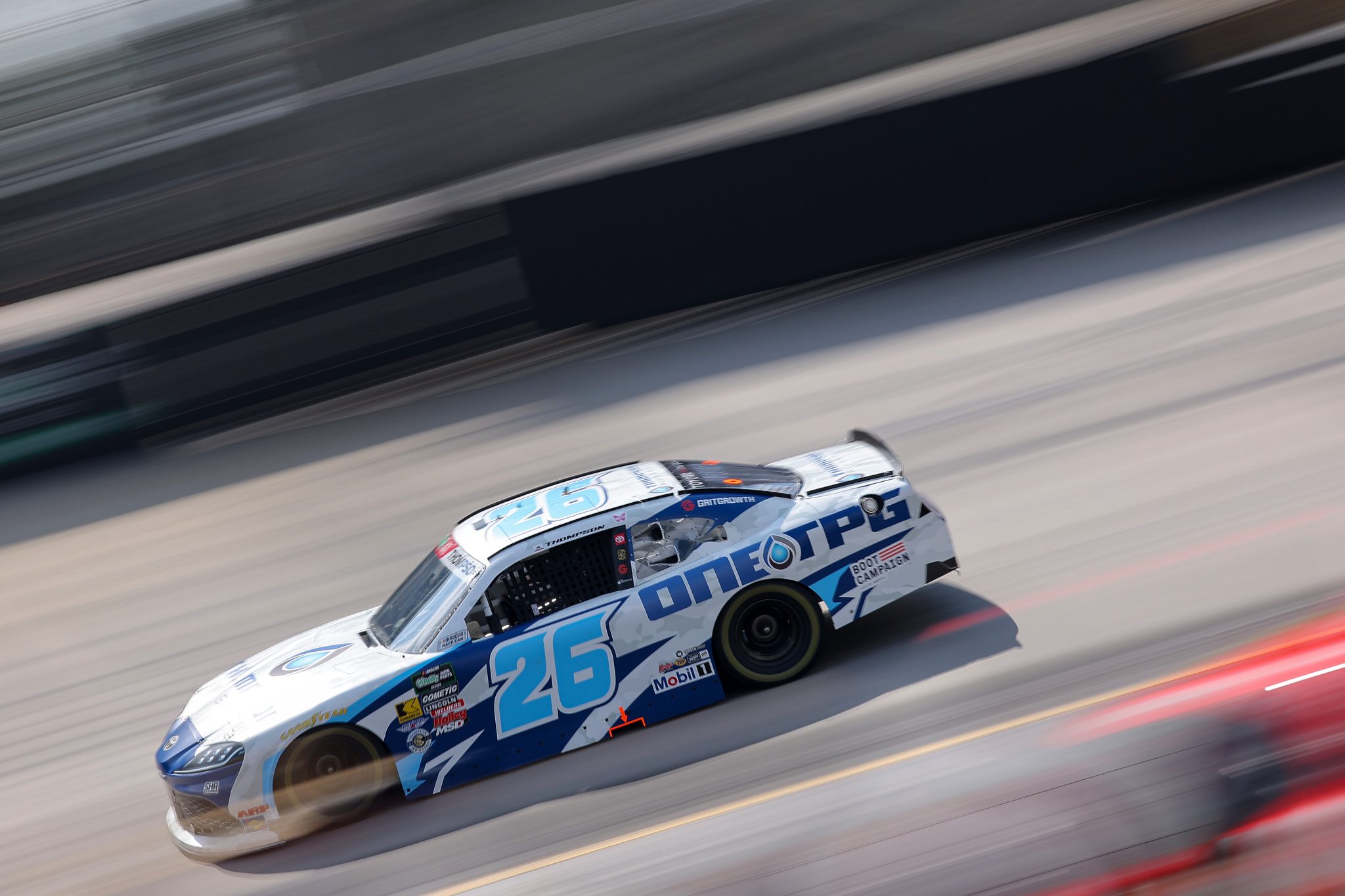 BRISTOL, TENNESSEE - SEPTEMBER 18: Dean Thompson, driver of the #26 Thompson Pipe Group Toyota, drives during practice for the NASCAR O'Reilly Auto Parts Series Food City 300 at Bristol Motor Speedway on September 18, 2026 in Bristol, Tennessee. (Photo by Jonathan Bachman/Getty Images) | Getty Images