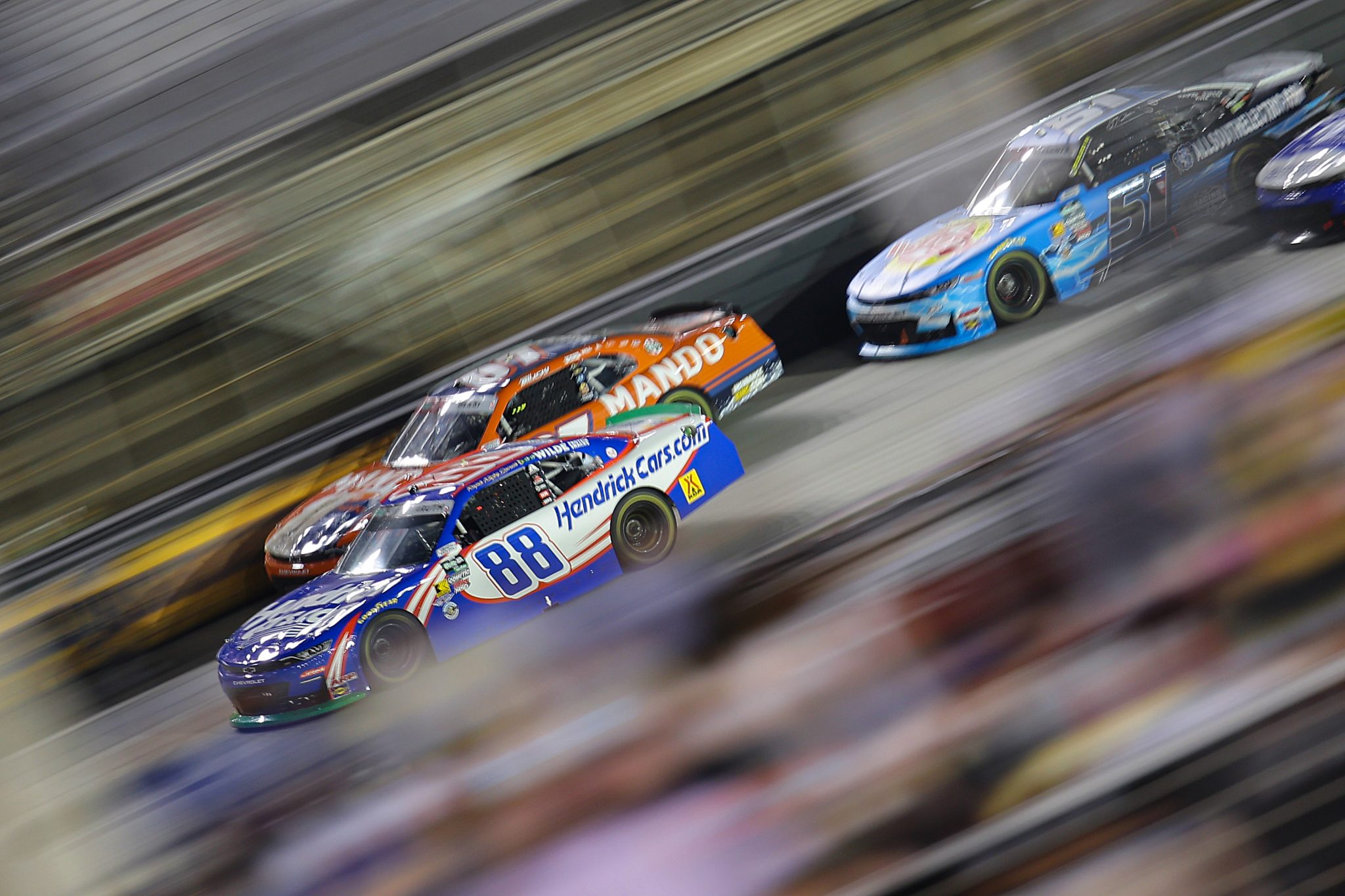 BRISTOL, TENNESSEE - SEPTEMBER 18: Rajah Caruth, driver of the #88 HendrickCars.com Chevrolet, drives during the NASCAR O'Reilly Auto Parts Series Food City 300 at Bristol Motor Speedway on September 18, 2026 in Bristol, Tennessee. (Photo by Jonathan Bachman/Getty Images) | Getty Images
