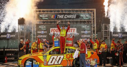 BRISTOL, TENNESSEE - SEPTEMBER 18: Sheldon Creed, driver of the #00 Ollie's Chevrolet, celebrates in victory lane after winning  the NASCAR O'Reilly Auto Parts Series Food City 300 at Bristol Motor Speedway on September 18, 2026 in Bristol, Tennessee. (Photo by Chris Graythen/Getty Images) | Getty Images